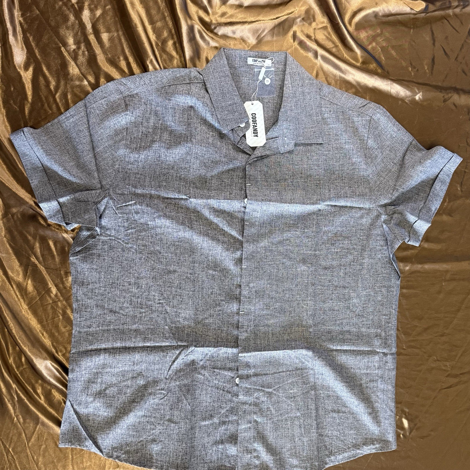 COOFANDY Men’s Gray Linen Rayon Button-Up Shirt Short Sleeve Lightweight 2XL