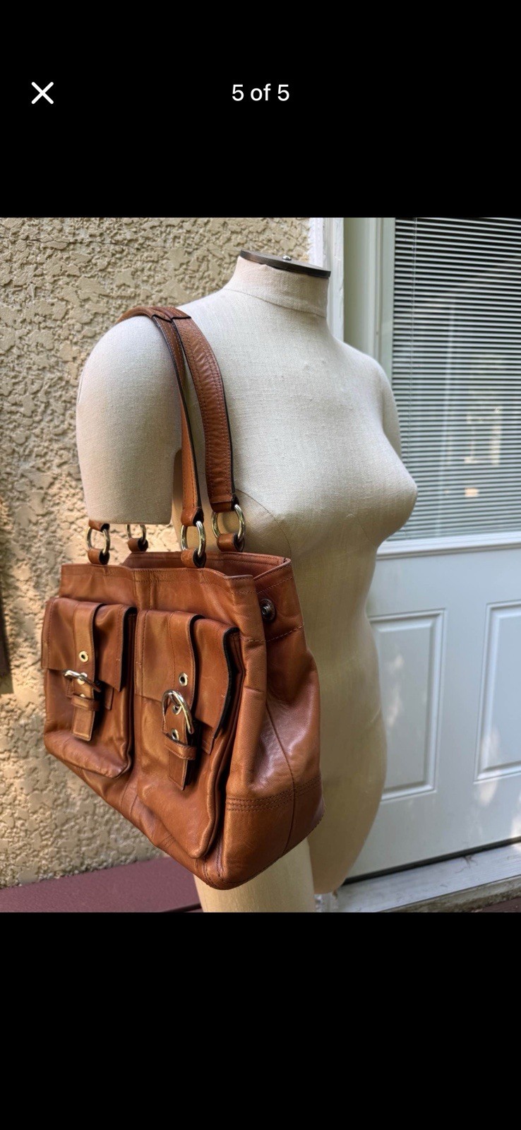 Coach Soho Brown Logo Shoulder Bag Zip Buckle Accent Silver Hardware Pockets