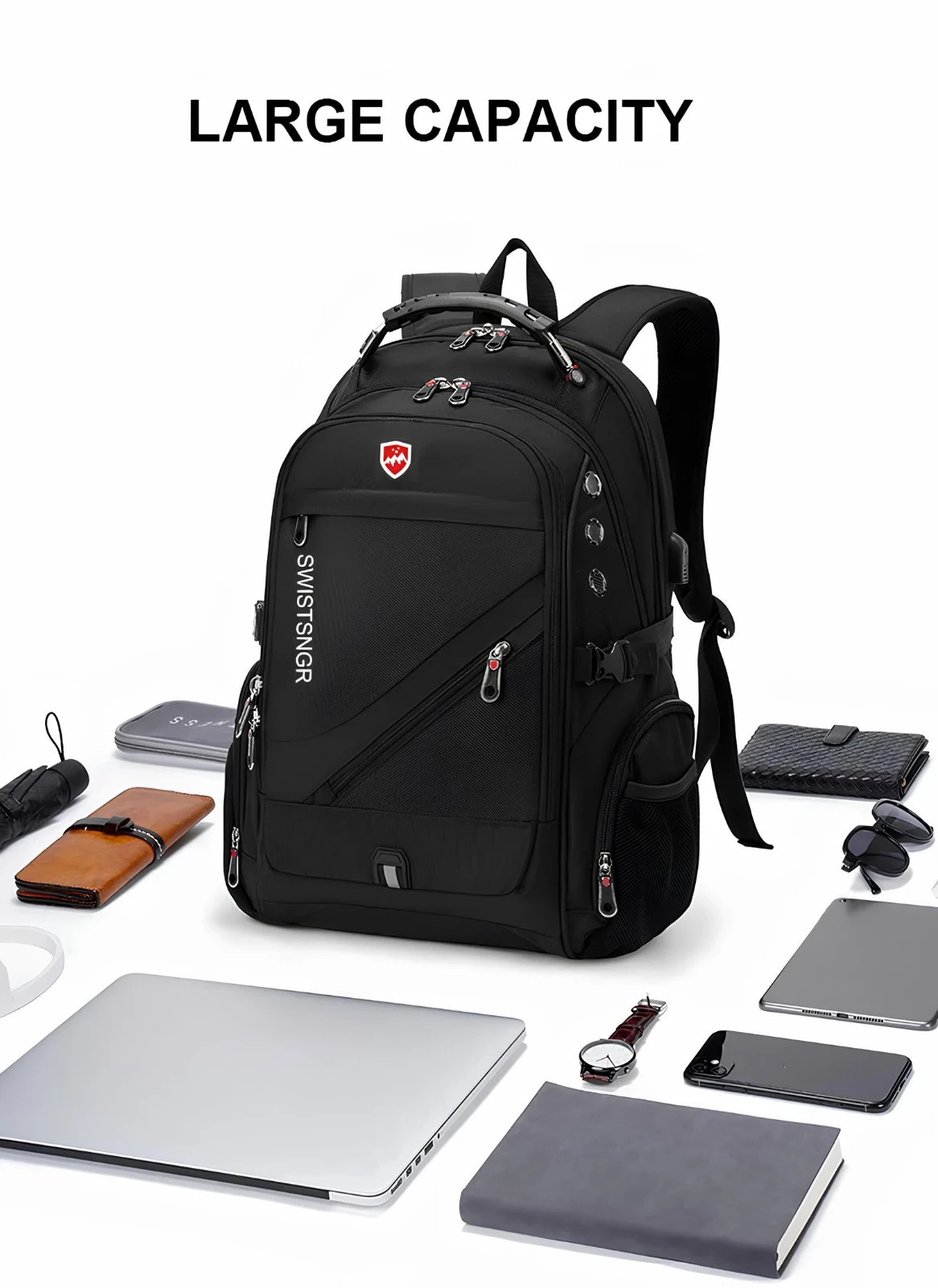 Waterproof 17.3/20 Inch Laptop Backpack Men USB Charging Swiss Backpack Travel