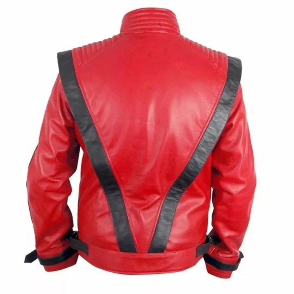 Men’s Michael Jackson Thriller Red Faux Leather Jacket Retro Biker Party Style