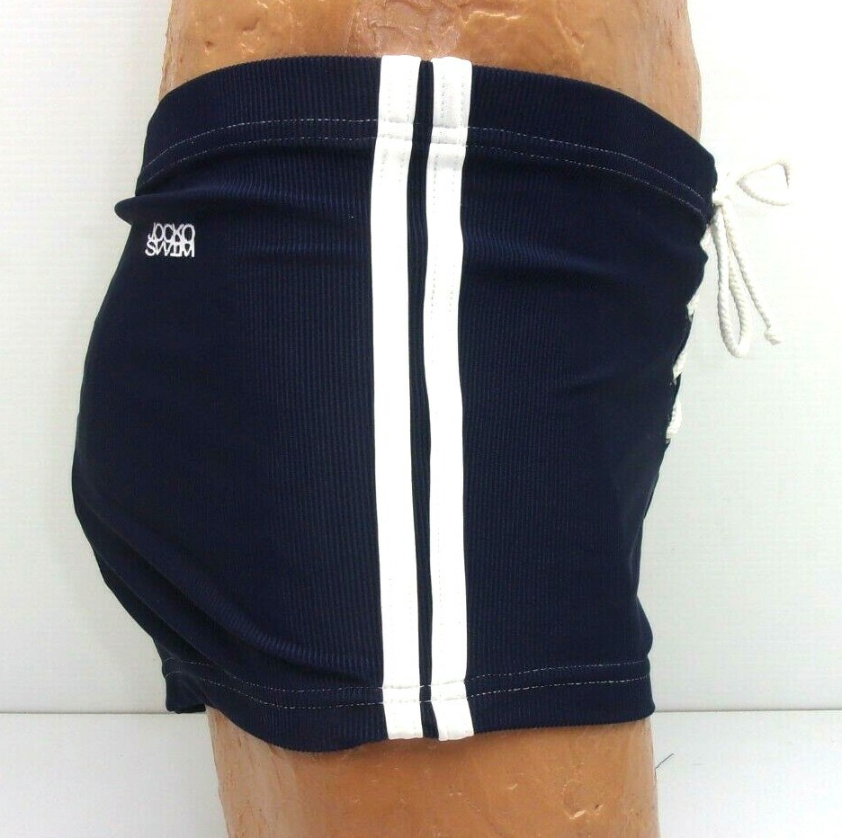 Jocko Men’s Ribbed Rex Swim Trunk Navy with White Stripe SM-X-Lrg 1019A 206IM