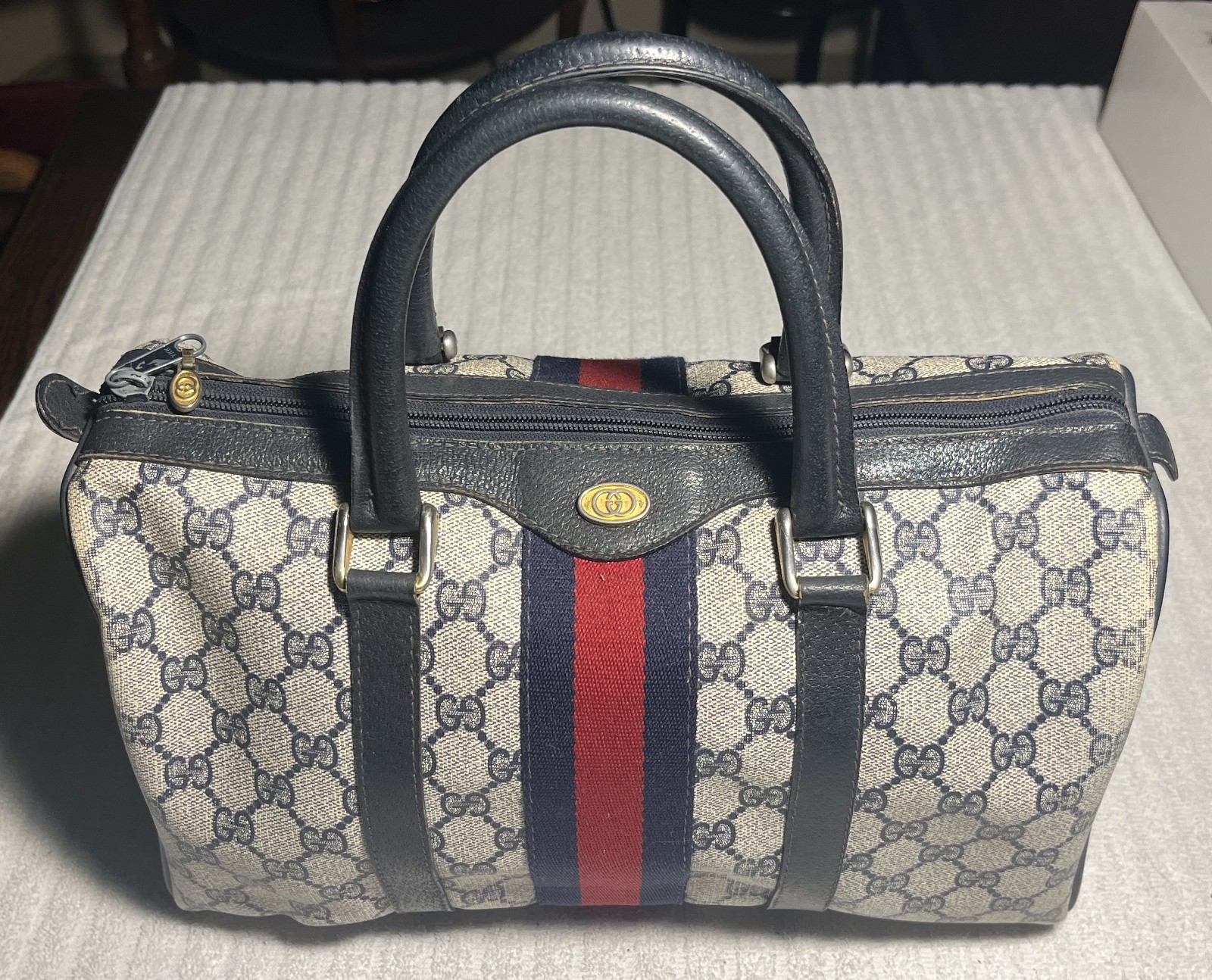 VINTAGE 1980s GUCCI GG Supreme Sherry Line Boston Monogram Handbag