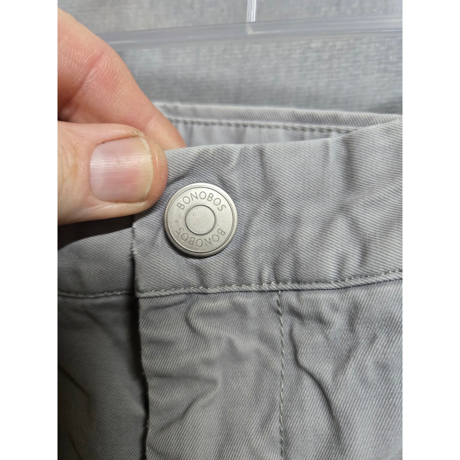 Bonobos Mens Washed Chino Pants Light Gray Cotton Twill 35×28 Flat Front Casual