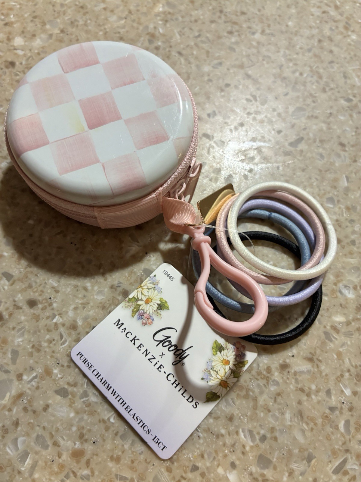 NEW MACKENZIE CHILDS X GOODY Round Elastic Tie Pouch Rosy Check