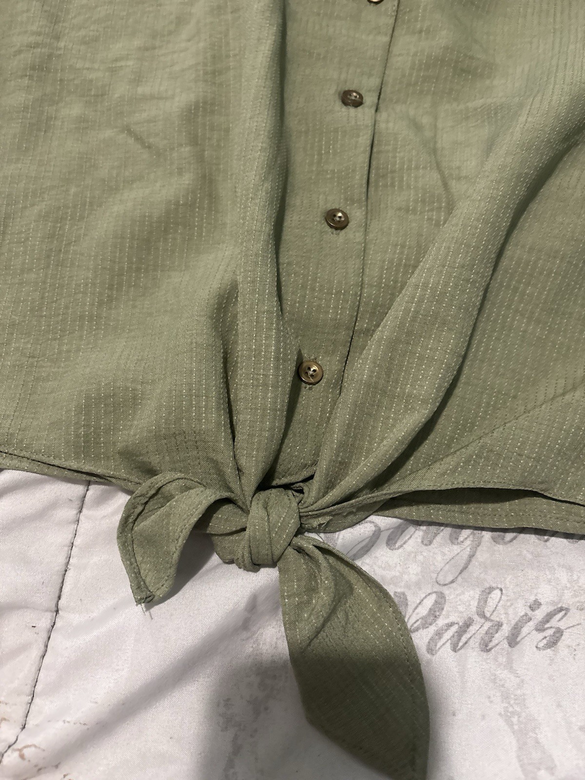 A.U.W. LAINY Olive Green Button-Down Front-Tie Shirt, Sizes S-M-XL