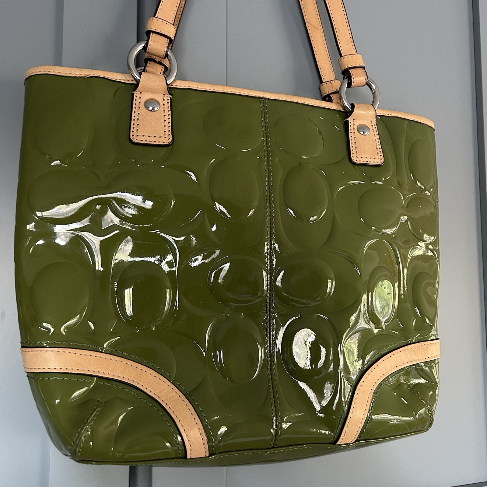 Coach Peyton Embossed Patent Leather Tote in Green Apple