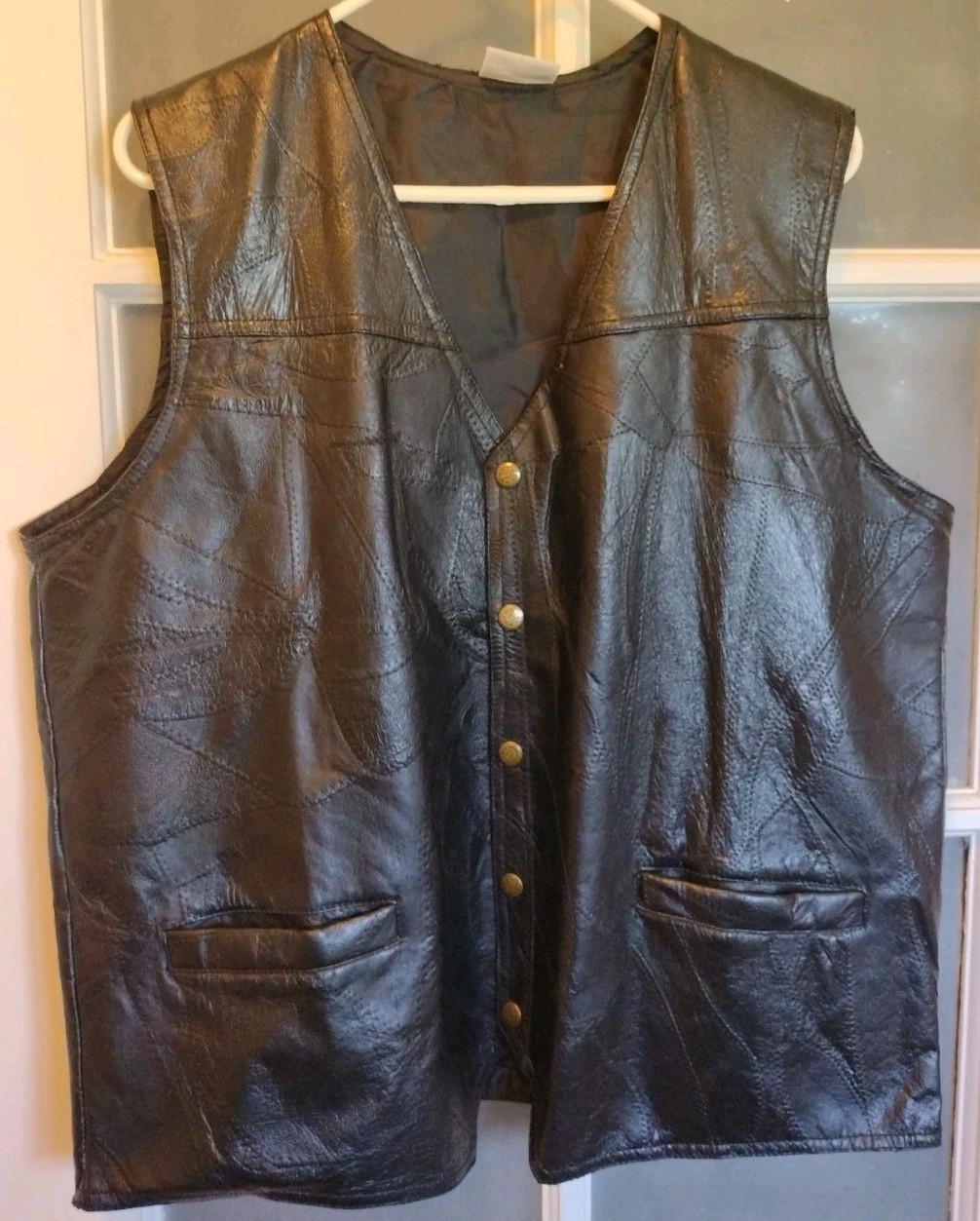 Genuine Leather Waistcoat Motorcycle Vest Sz L Gilet Pockets Biker Grunge Punk