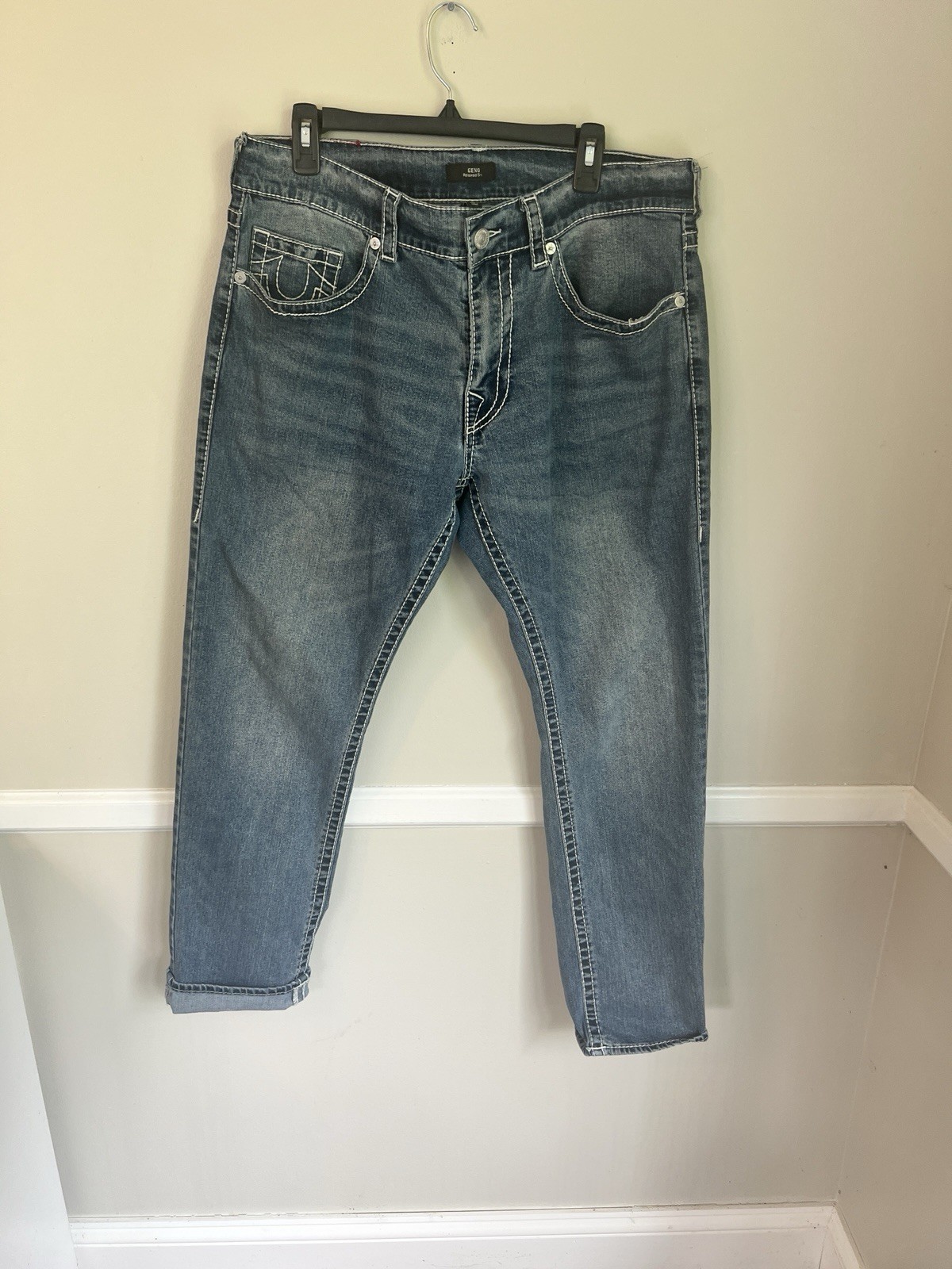 True Religion Men’s Blue Denim Jeans Relaxed Straight Mid Rise Medium Wash