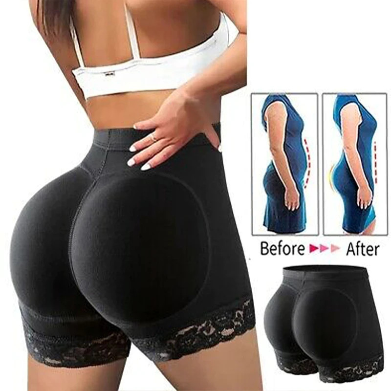 Women’s Padded Butt-Lifting Shapewear Briefs Black/Beige Soft Contouring Comfort