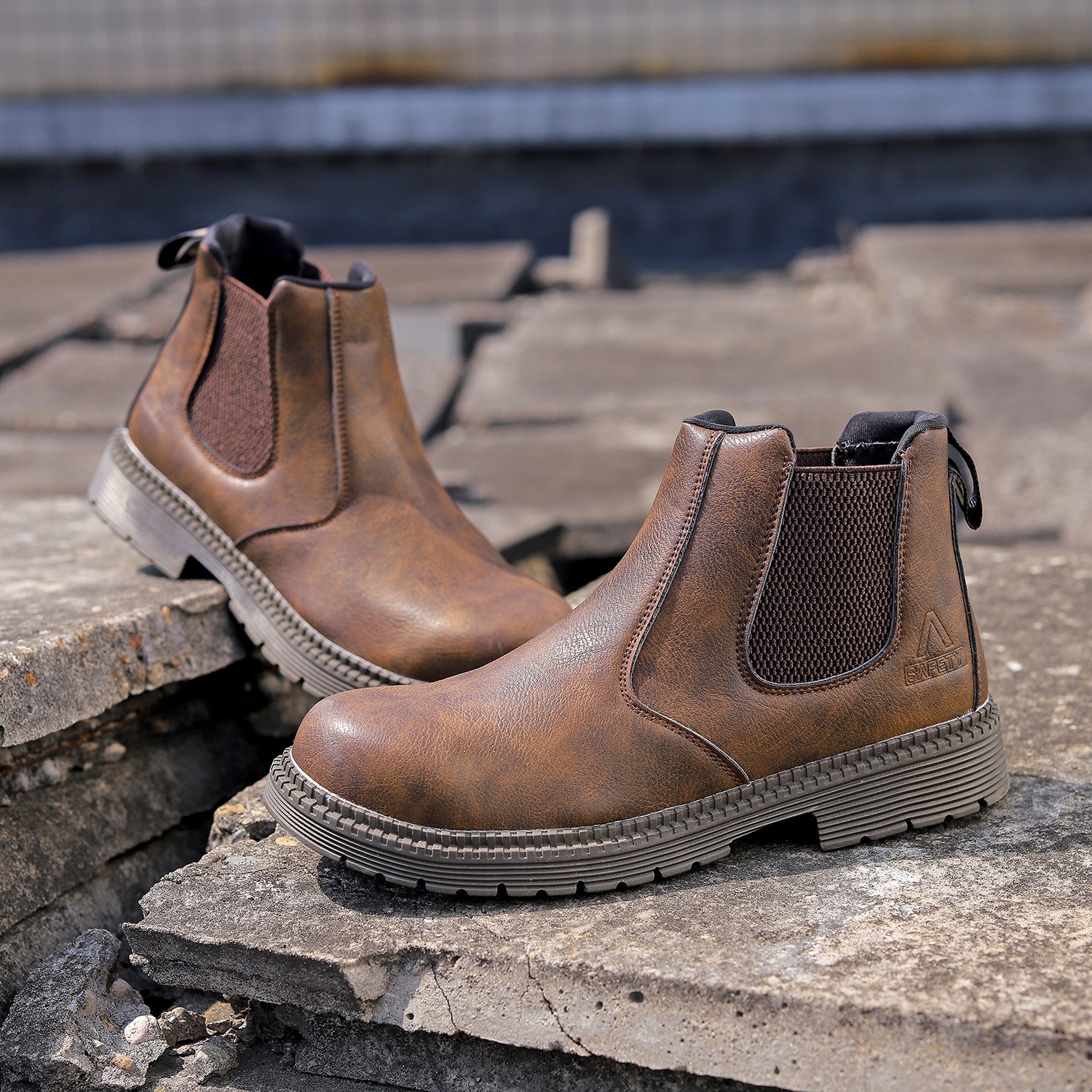 Waterproof Work Boots for Men Slip-on Steel Toe Safety Shoes Sneakers Anti-slip