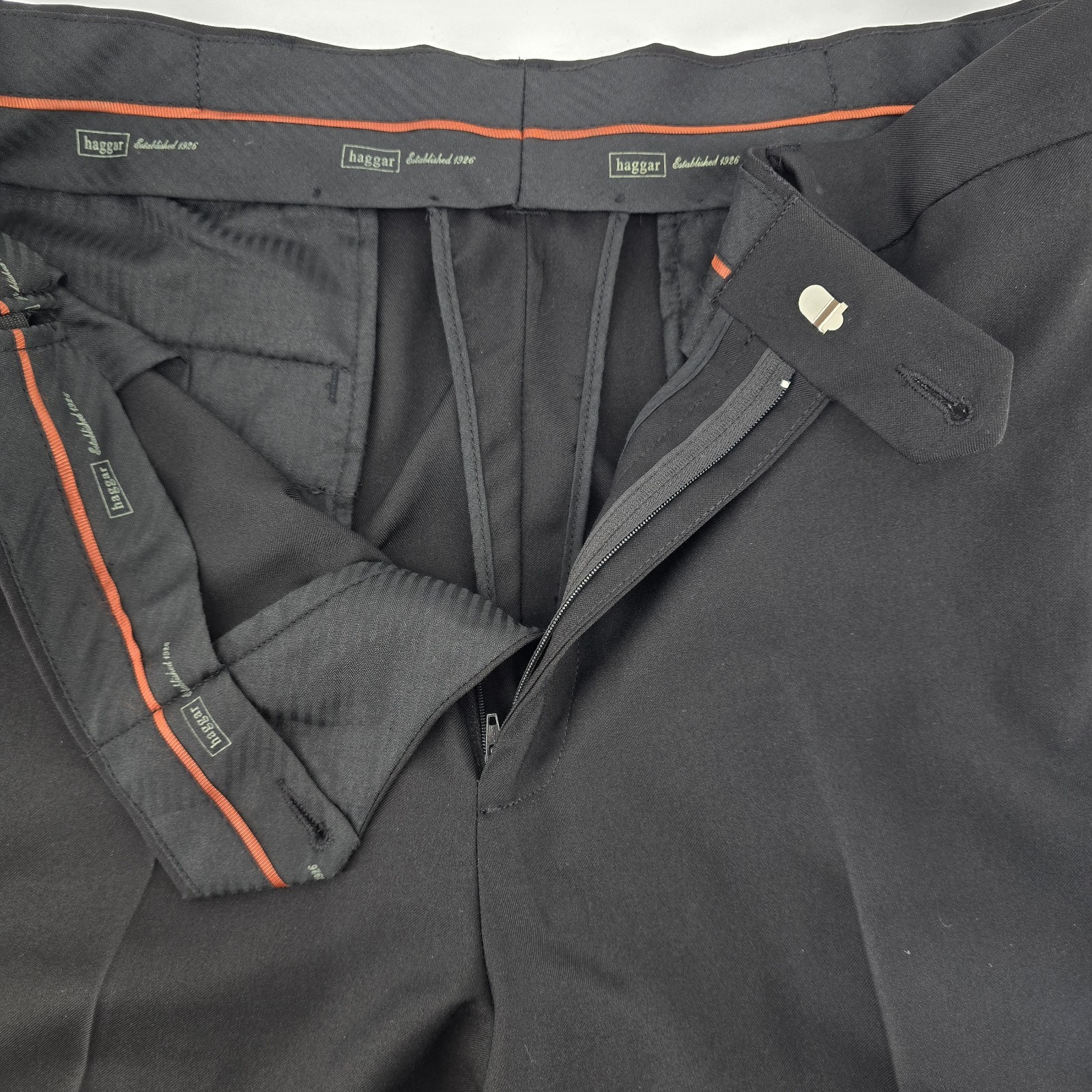 2 Pair Haggar Classic Fit Dress Pants 34×29 Black Gray Expandable Waist Flat