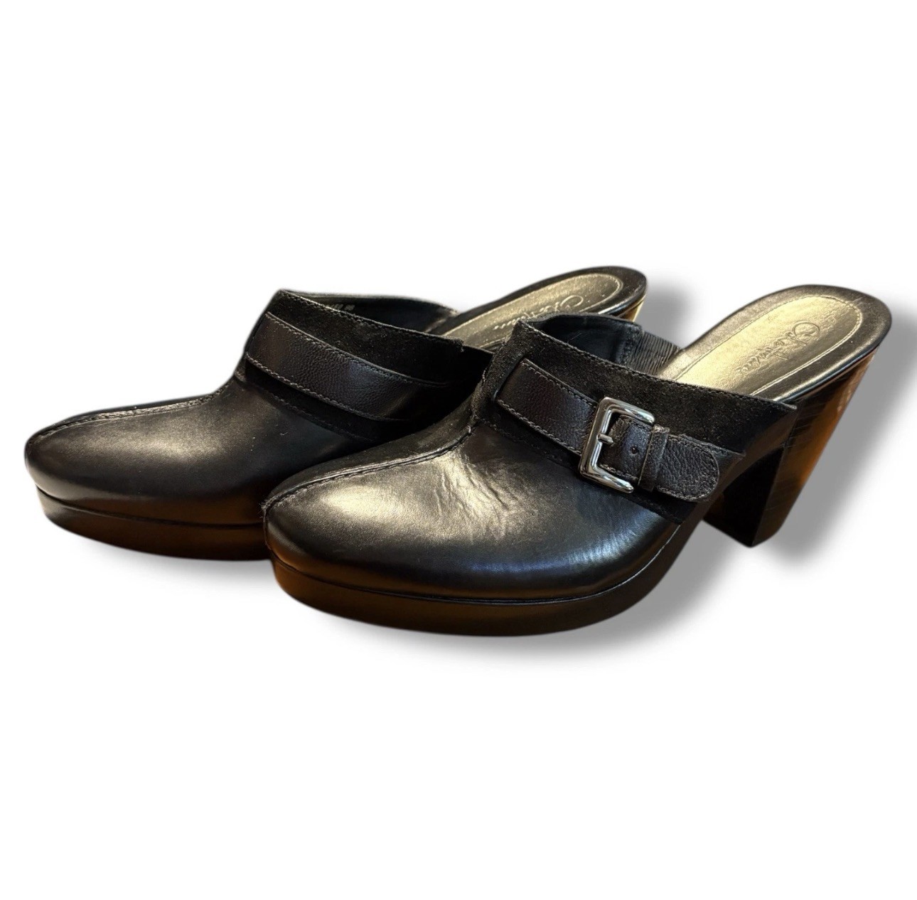 Cole Haan High Heel Mules Clogs Black Suede Leather
