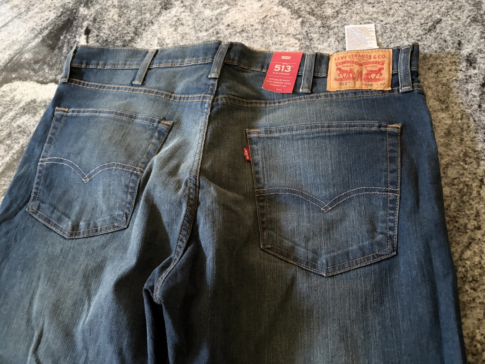 NEW WITH TAGS Levi’s 513 Slim Straight Jeans Mens 38×32 Blue Denim Stretch