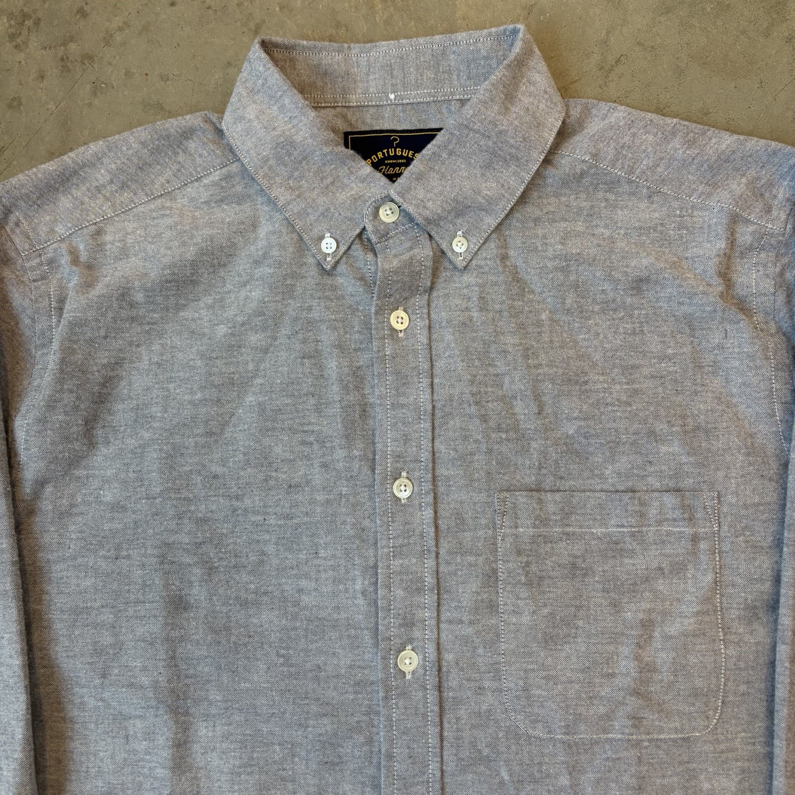 NEW Portuguese Flannel Button Down Shirt Long Sleeve Gray Cotton Pocket Large