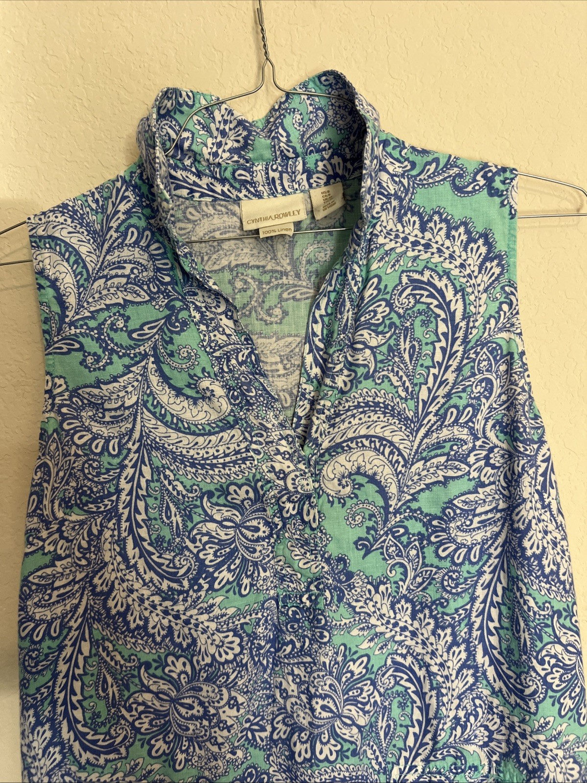 Cynthia Rowley- Light Shades Of Blue-100% Linen Paisley Sleeveless Sundress-Sz.8