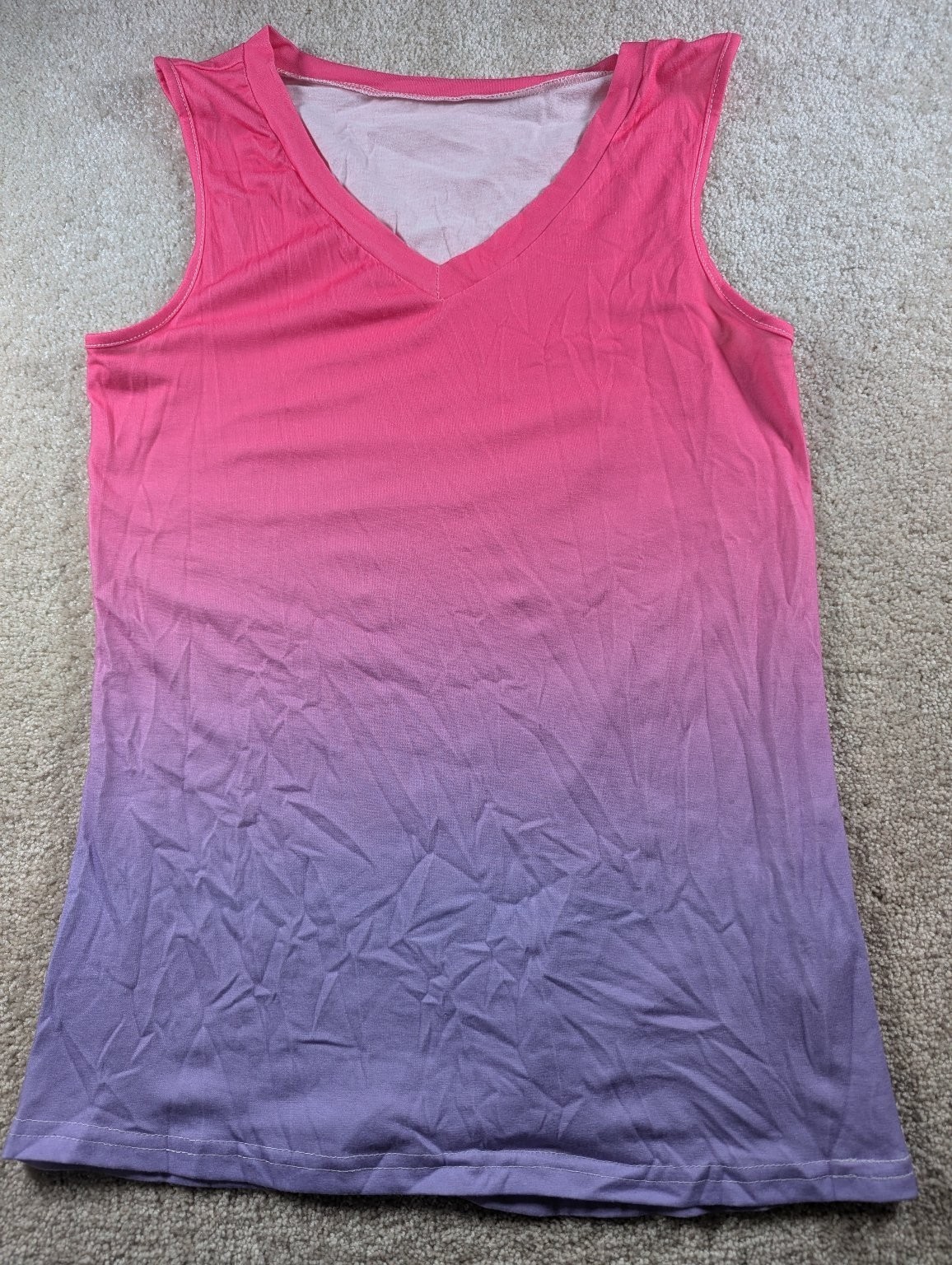 Women’s Sleeveless Ombre Pink Purple V-Neck Top Size Medium Polyester