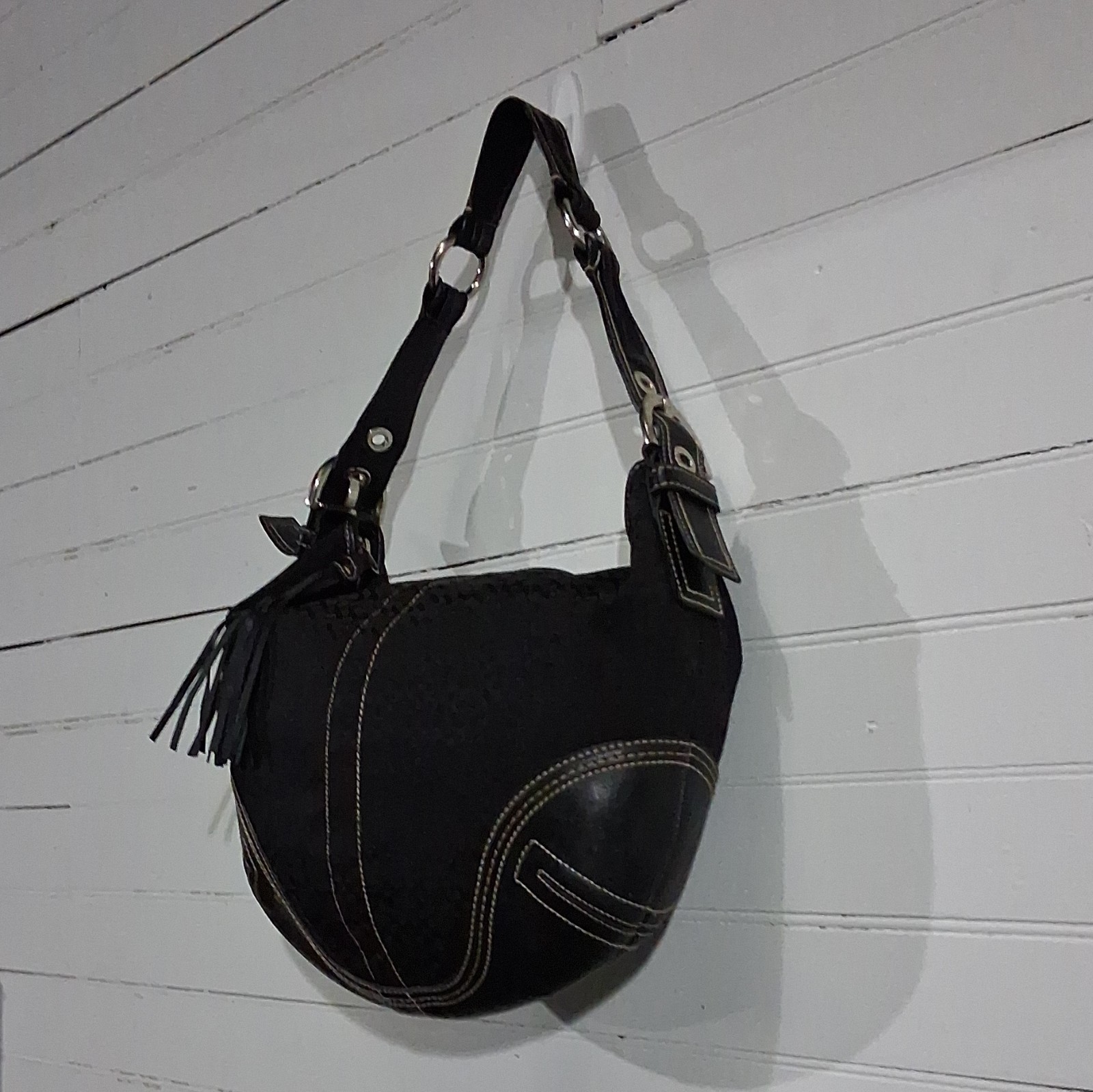 Coach Black Signature Logo Y2K Demi Bag Tassel Charm No. G052-2158