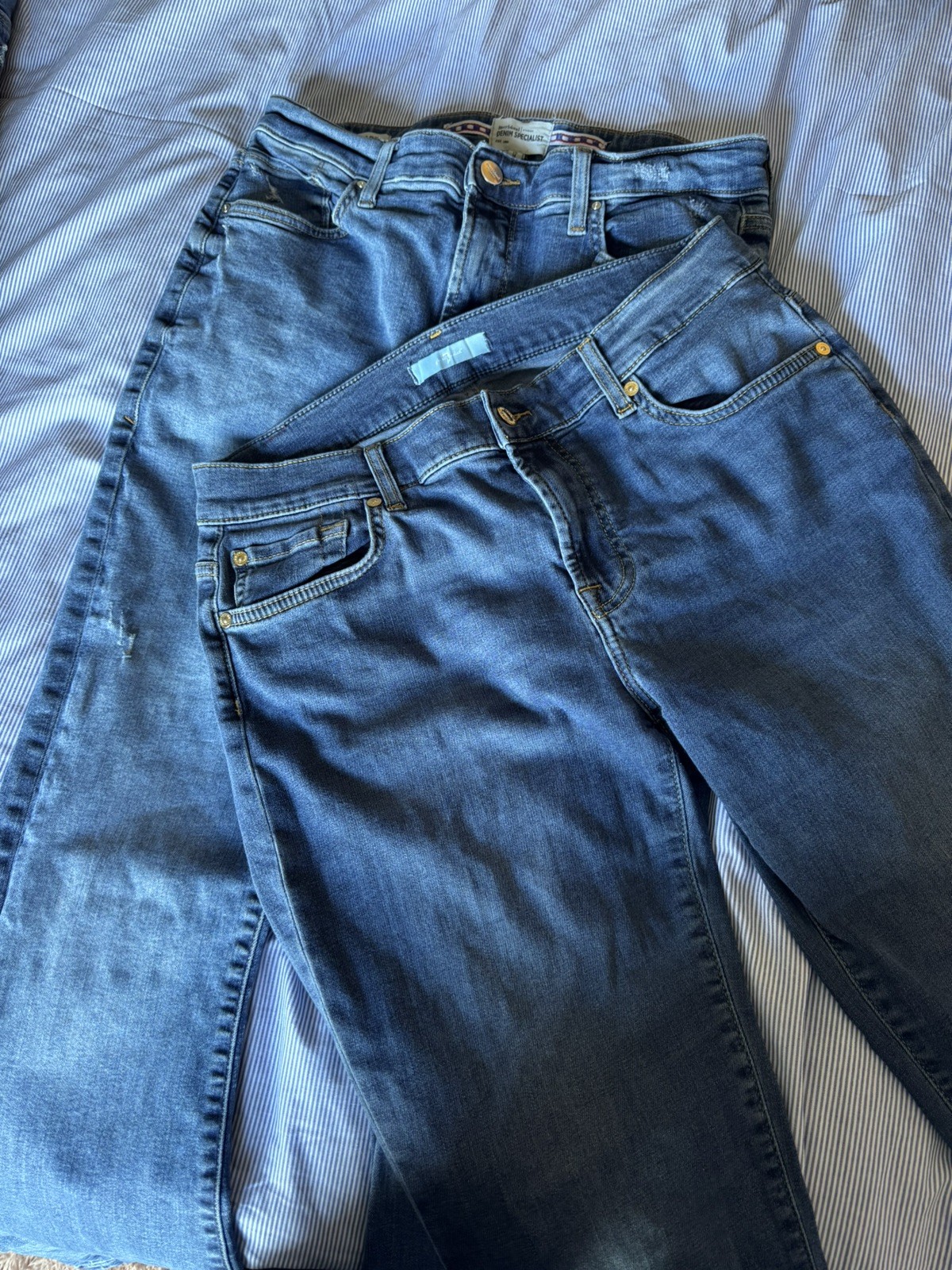 Womens Blue Denim Jeans UK 14 Long Job Lot 7 For All Mankind River Island Flare