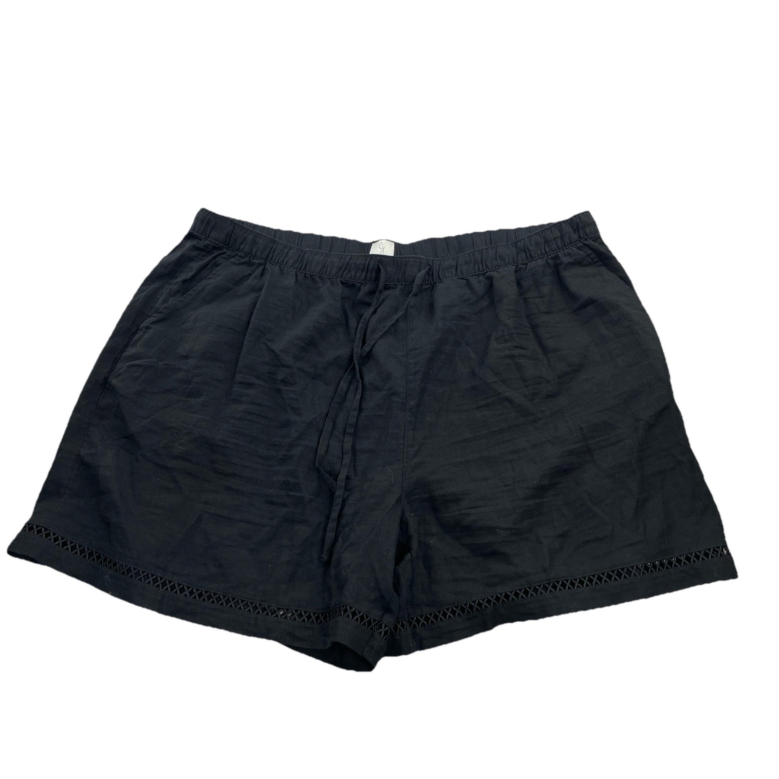 Joie Women Linen Blend Shorts 2X Black Drawstring Casual 5″ Inseam 53-20