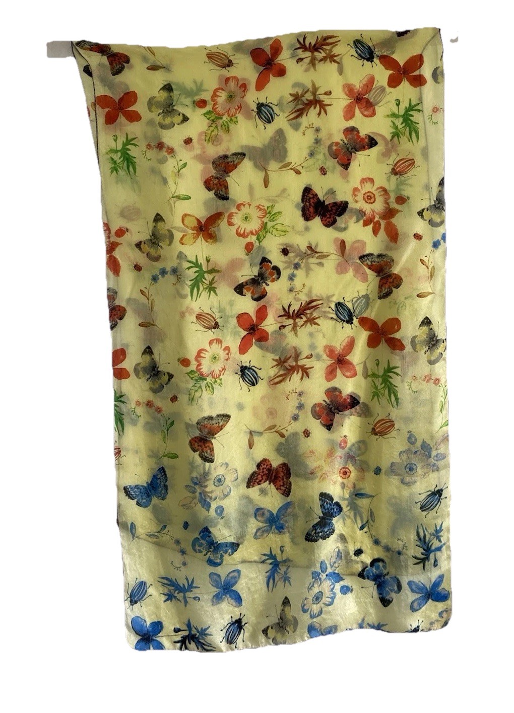 # CODELLO Yellow Silk Women’s Scarf With Whimsical Butterflies Prints GC 71”21”