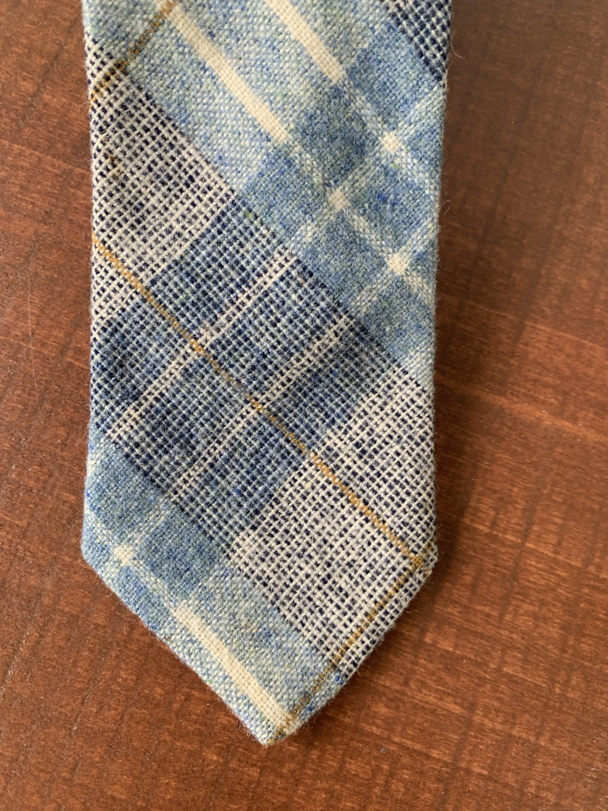 Men’s Vintage Necktie Plaid Wool Blend Shades of Blue Fathers Day Old Money Tie