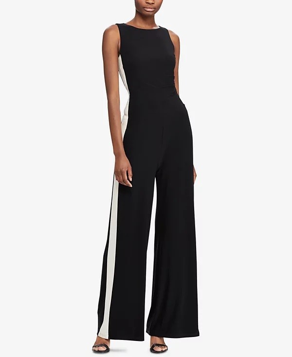 LAUREN Ralph Lauren Shah Sleeveless Graphic Two-Tone Matte Jersey Jumpsuit, 2