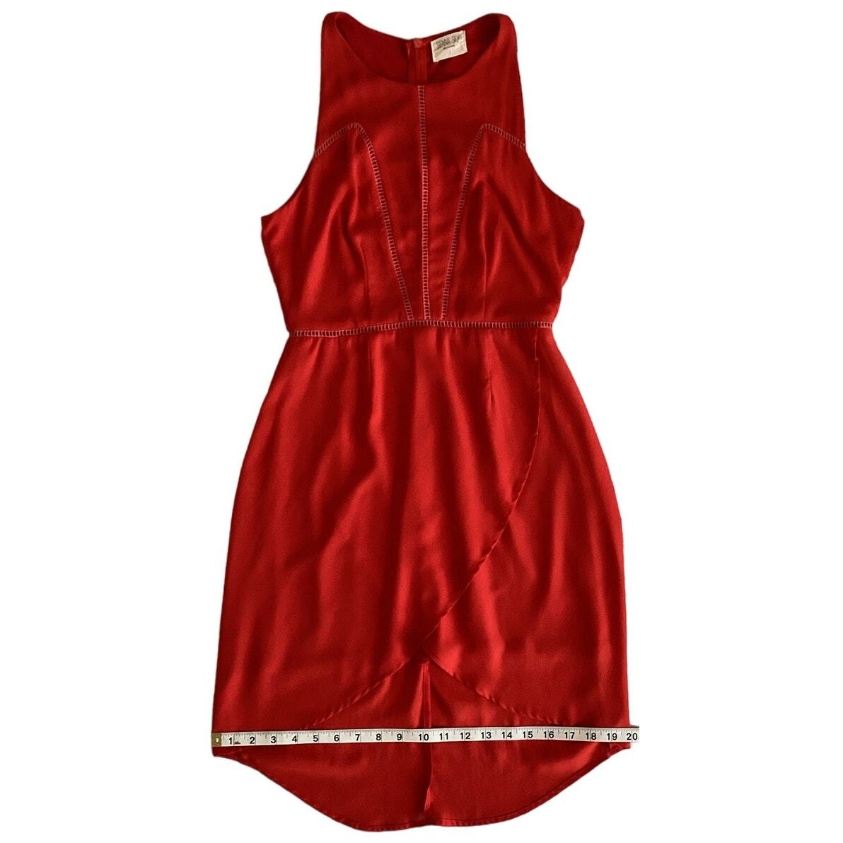 Sienna Sky High Low Sleeveless Crochet Asymmetrical Tulip Mini Dress Red S