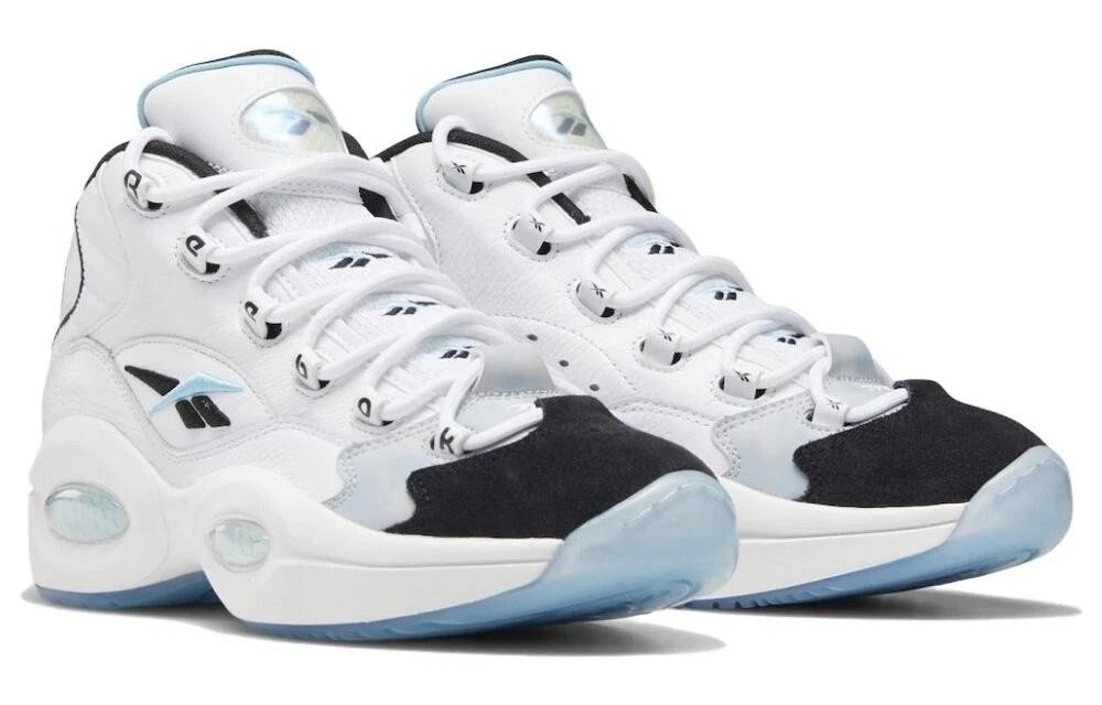 Reebok Men’s Question Mid Double Toe Basketball Shoes White Black Blue Size 12