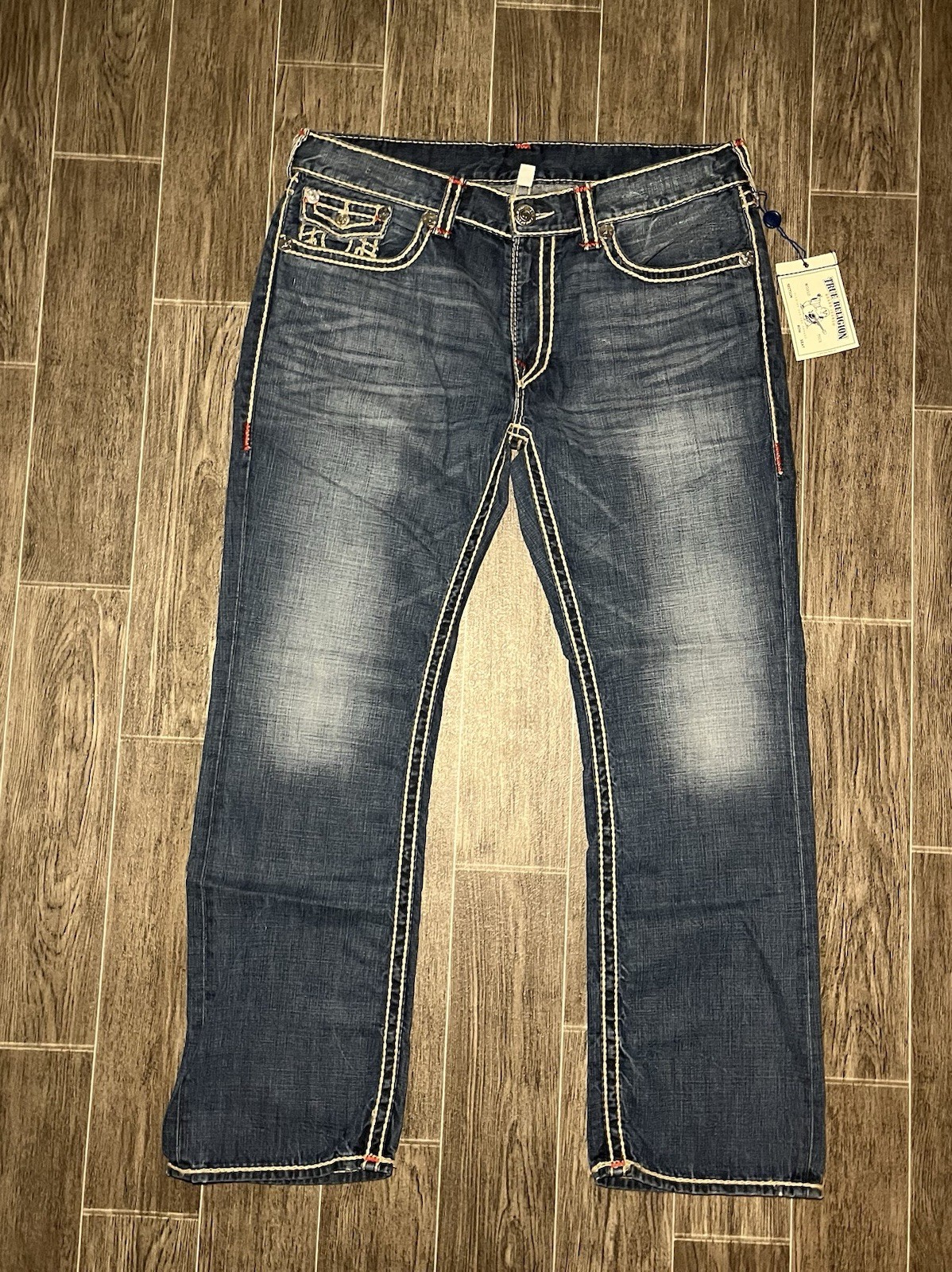 NEW VTG True Religion Ricky Big T Flap Pocket Straight Jeans Ropestitch Mens 40