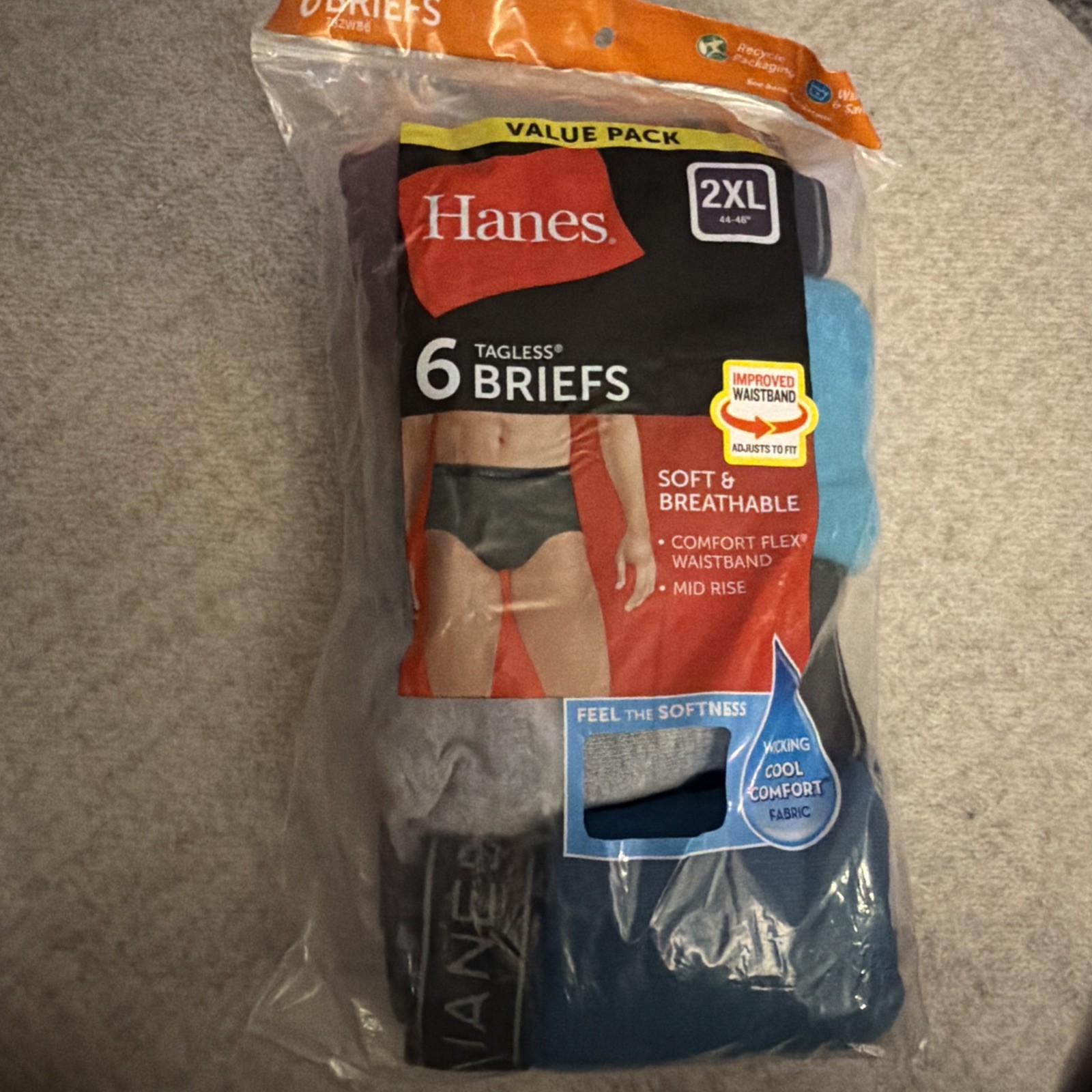 4-Pack HANES Men’s Size 2XL Tagless Briefs Comfort Underwear Wicking Colors