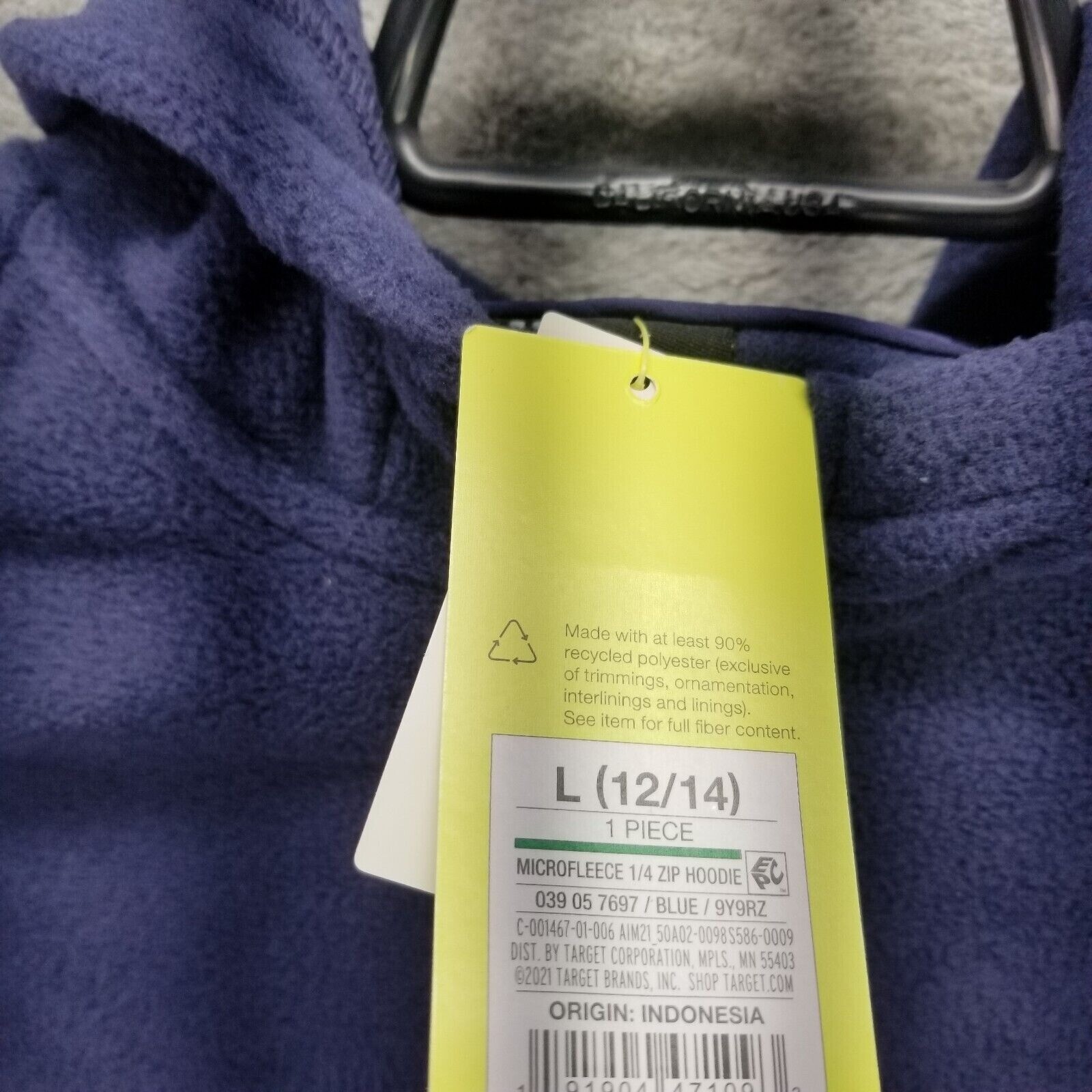 Boys All in Motion Blue Microfleece Pullover Hoodie Sweatshirt 1/4 Zip L (12/14)