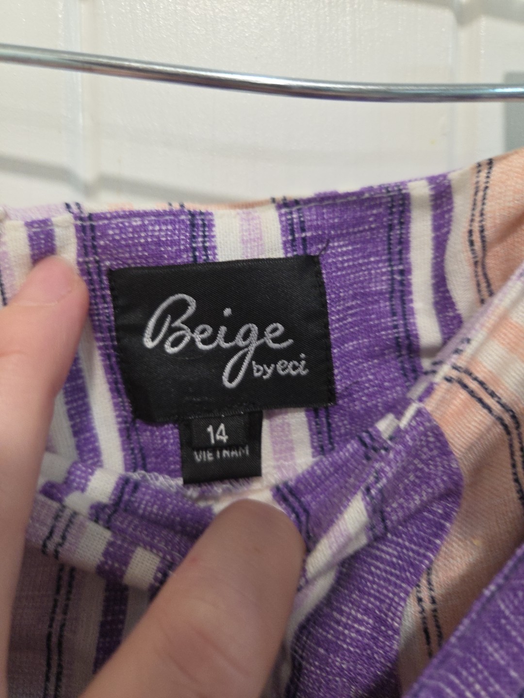 Beige By eci Linen Pants Purple Pink Stripe Size 14 NWT