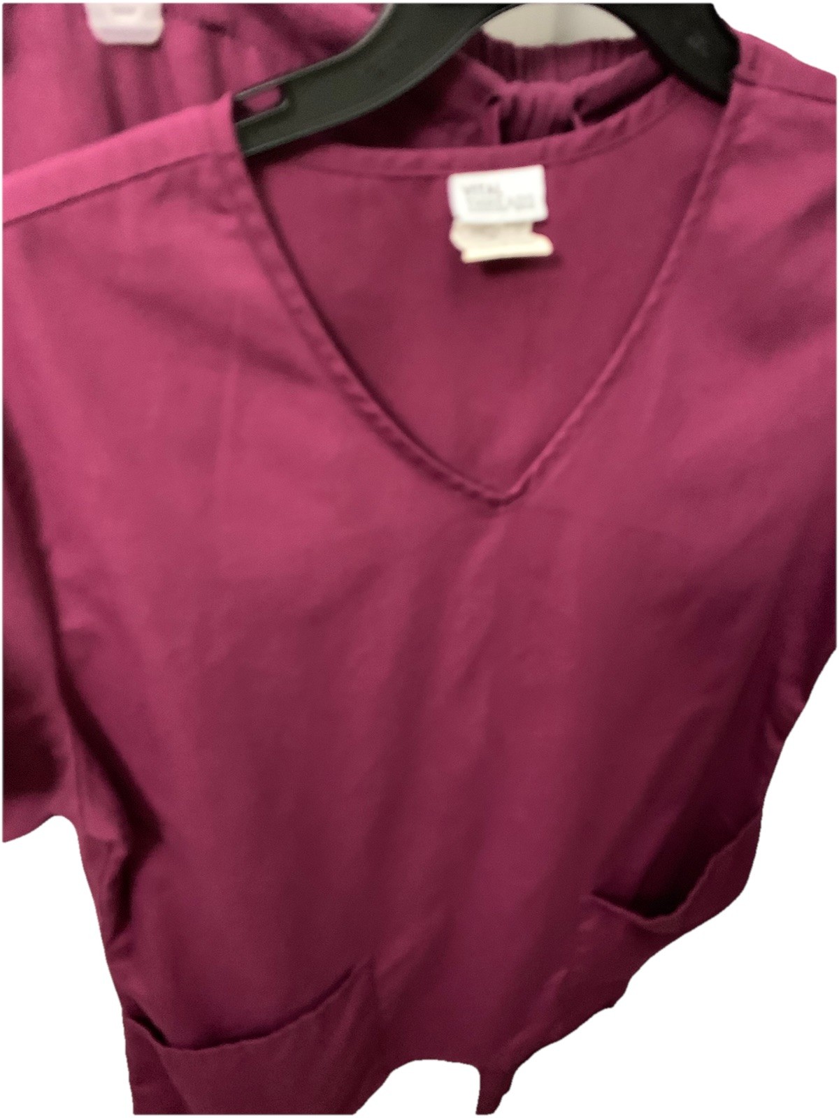 Vital Threads Color Burgundy Scrub Top and Pants Set Short Sleeves M