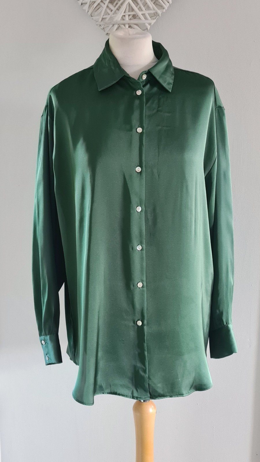 Ladies Womens ZARA Dark Green Silky Long Sleeve Blouse Shirt Size M 12-14 VGC
