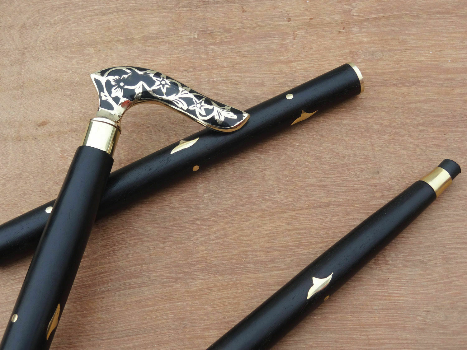 Vintage Brass Handle Victorian Wooden Walking Stick Canes Antique Designer Gift.