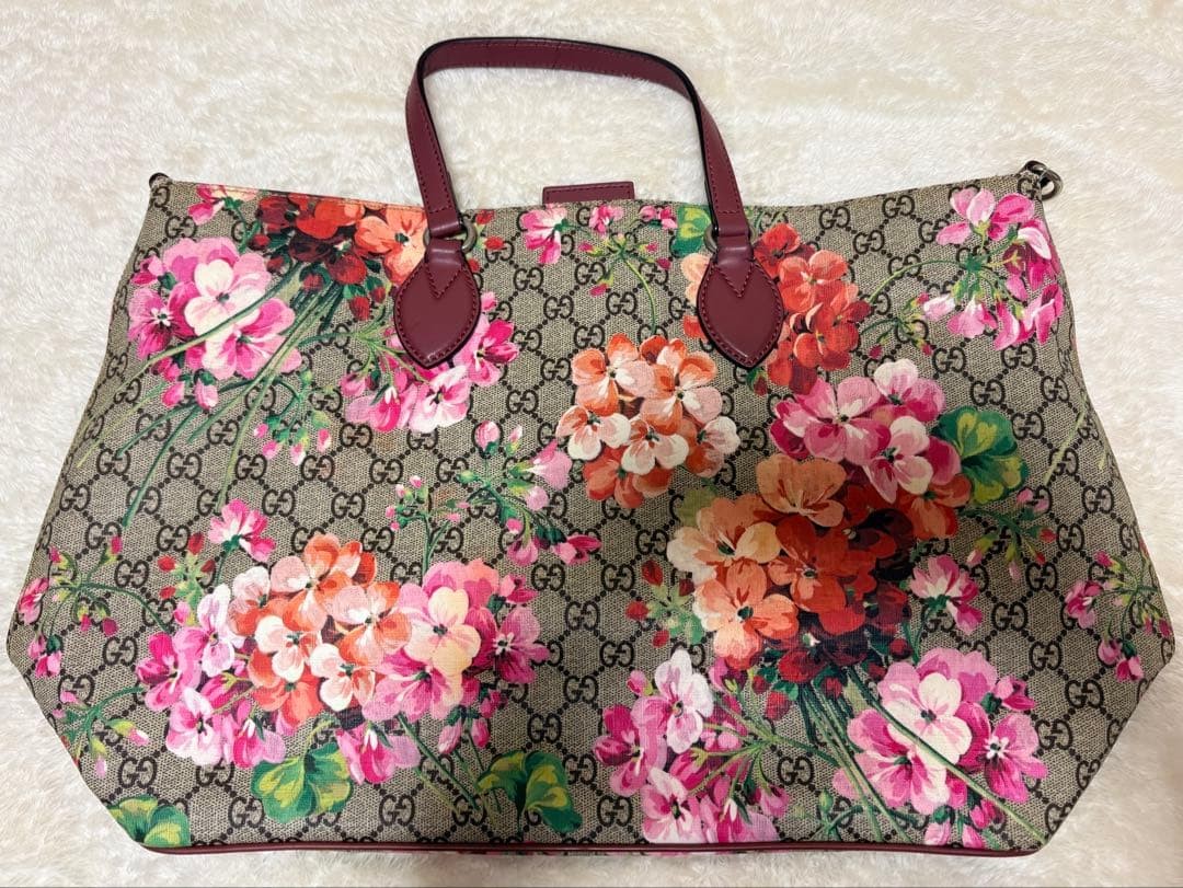 GUCCI GG Blooms Shoulder Hand Bag Magnetic Leather PVC Bordeaux Red Beige Japan