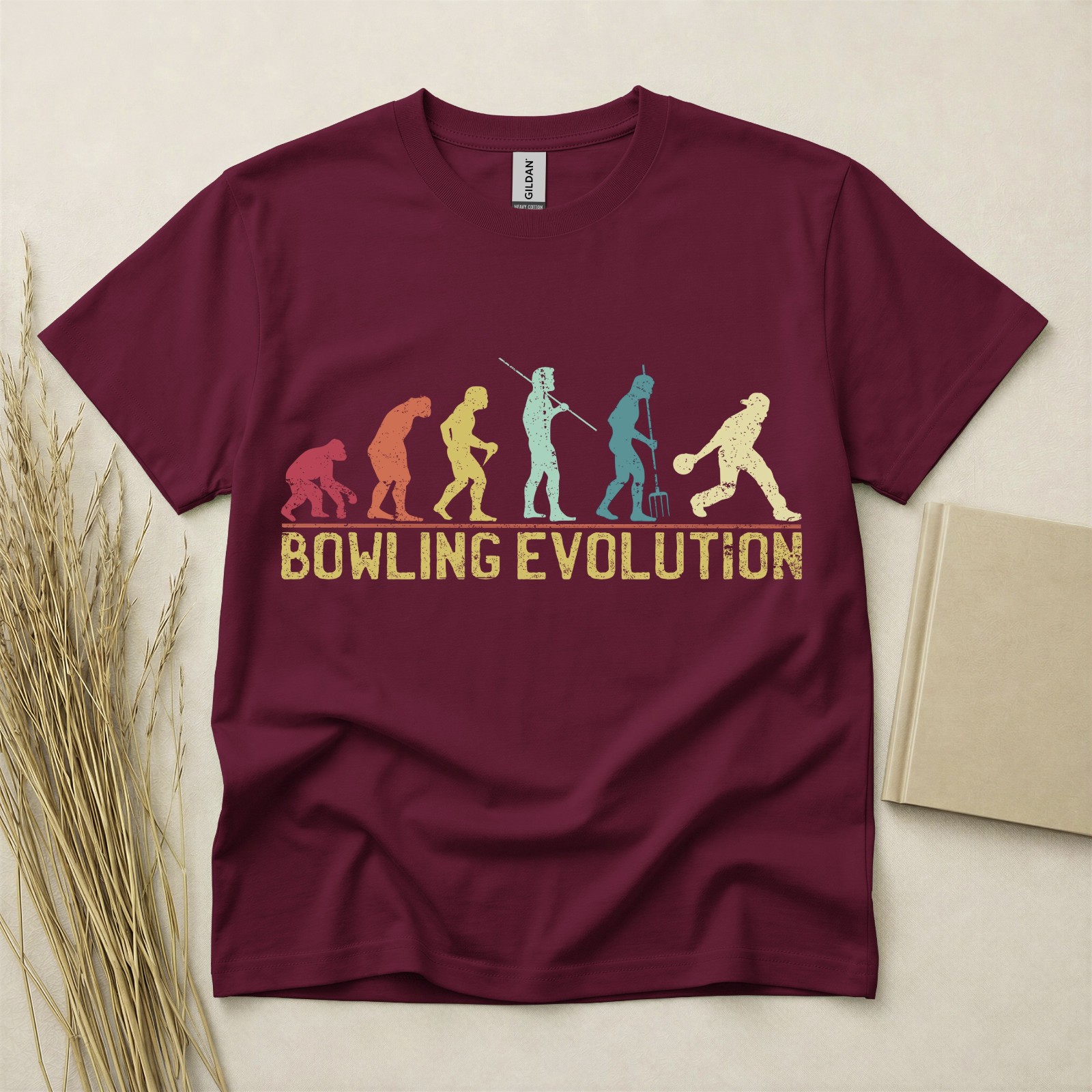 Bowling Evolution T Shirt Funny Bowler Gift Retro Sports Tee Gildan Cotton Top