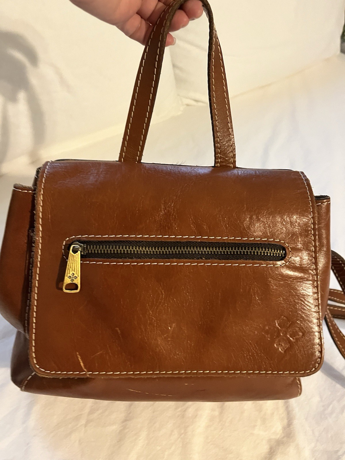 Patricia Nash Brown Shoulder Bag Flap Magnetic Closure Zip Pocket Gold Hardware