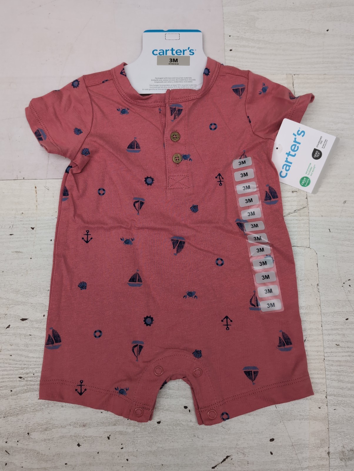 NWT Carter’s Baby Boy Red/Sailing Romper 3M BR0