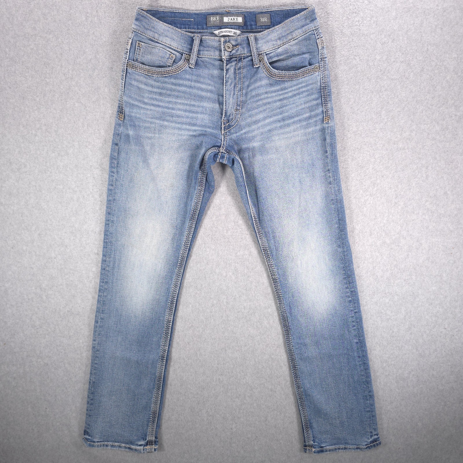 BKE Buckle Jake Straight Mid Whiskared Stretch Denim Casual Jeans Mens 31×32
