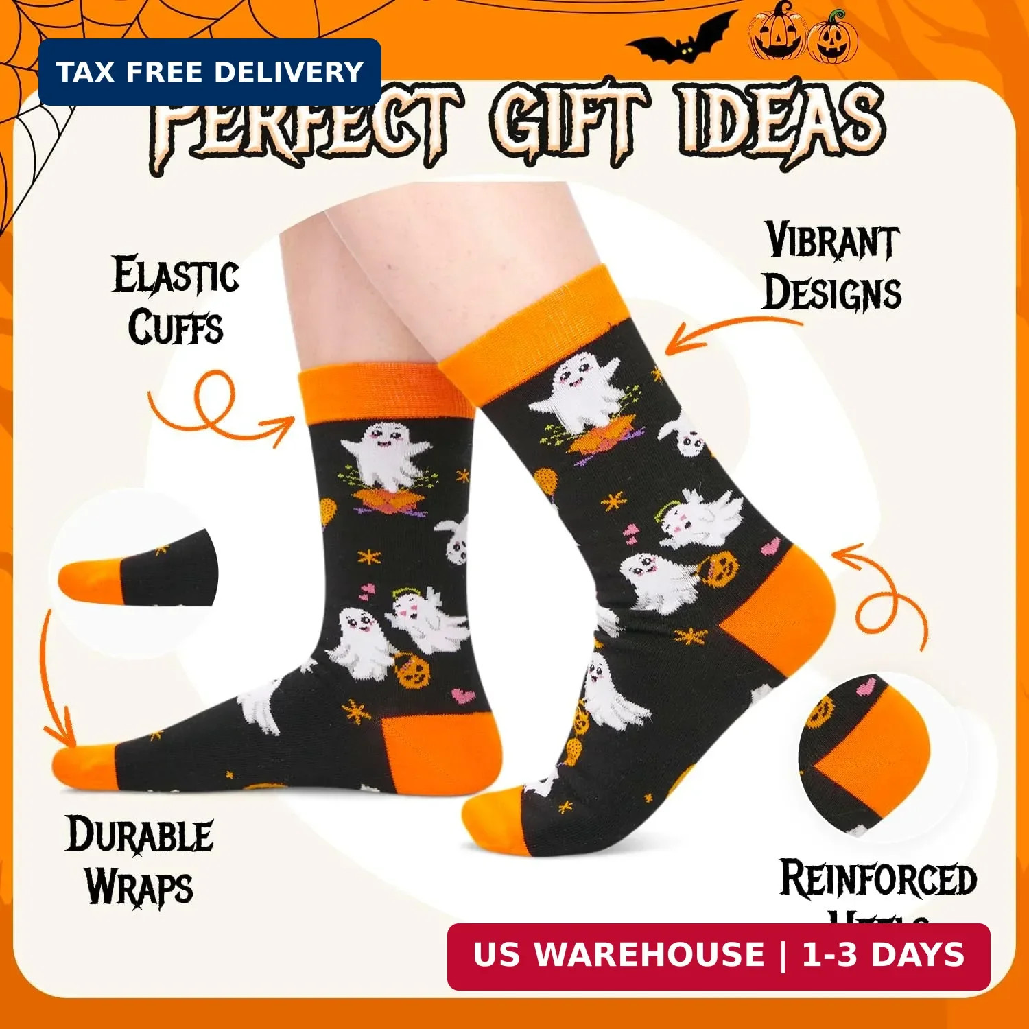 HAPPYPOP Halloween Ghost Gifts – Boo Ghost Spooky Socks with Cards Keychain for