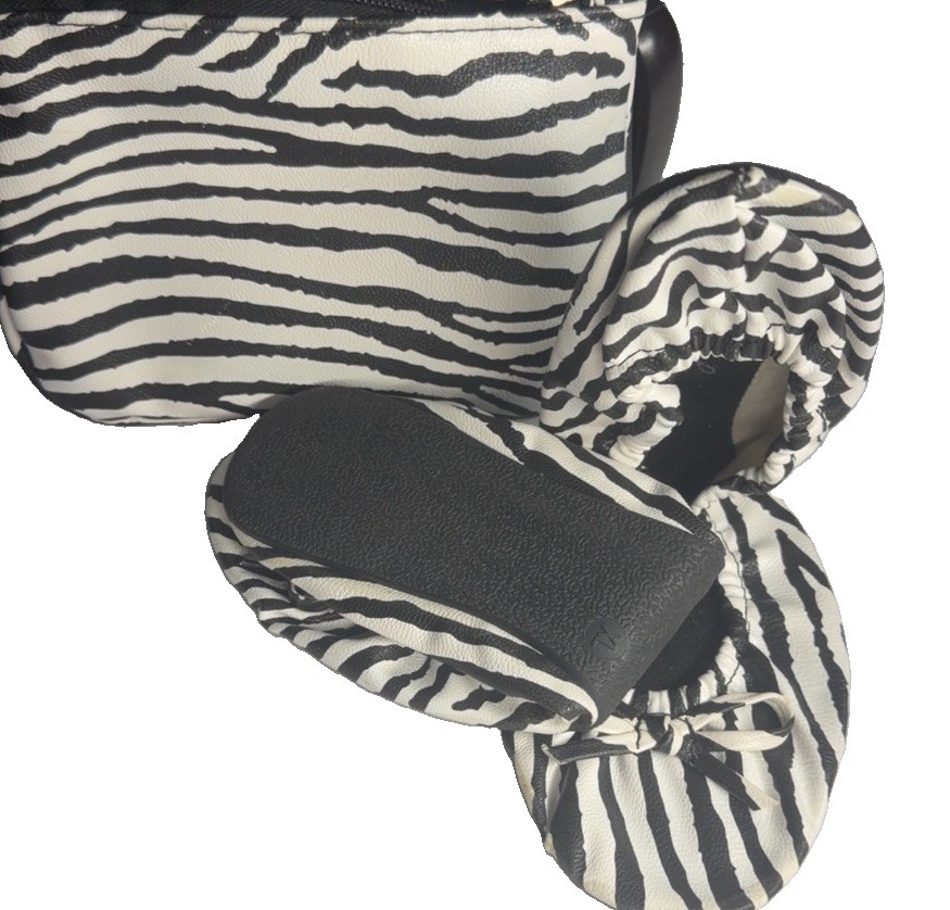 Sidekicks Zebra Print Foldable Ballet Flats Faux Suede Black/White Women’s 10
