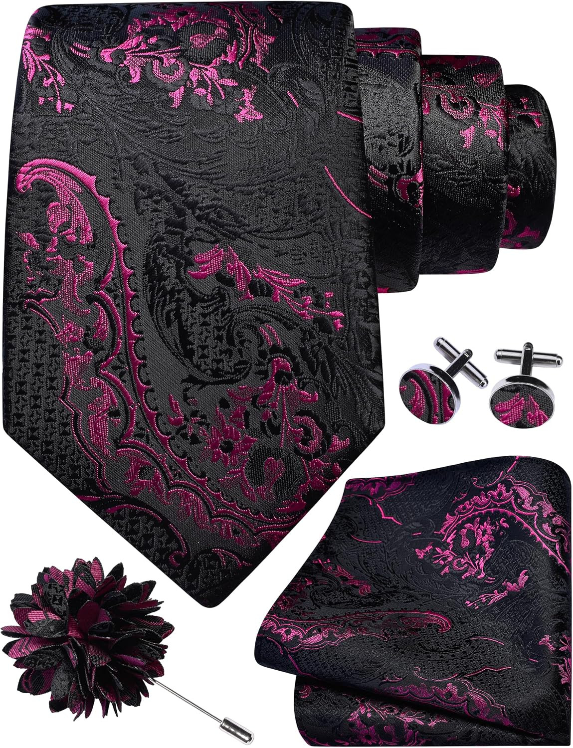 8Cm Paisley Tie Set for Men Necktie Lapel Pin Pocket Square Cufflinks Set for Me