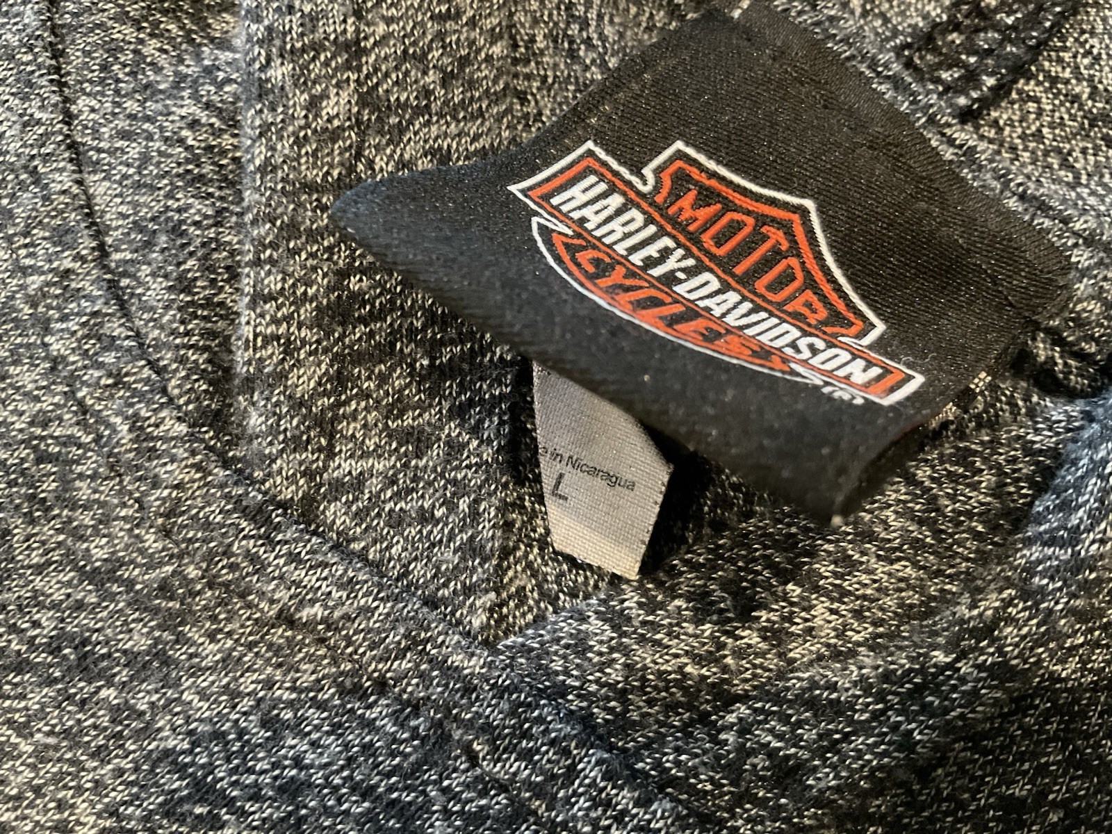 Harley Davidson Hooded Shirt L Gray Long Sleeve Pullover Hoodie Stretch Kansas