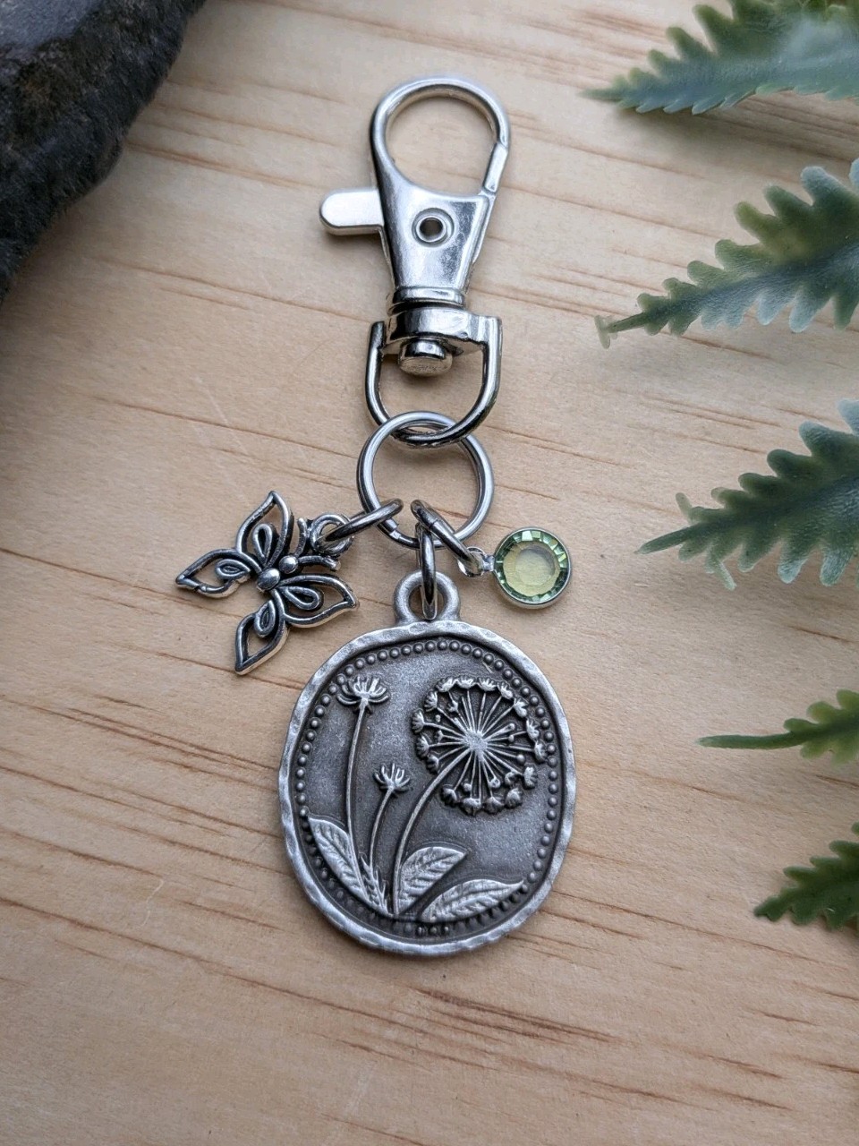 Dandelion Butterfly Bag Charm / Purse Charm / Nature Keychain Gifts