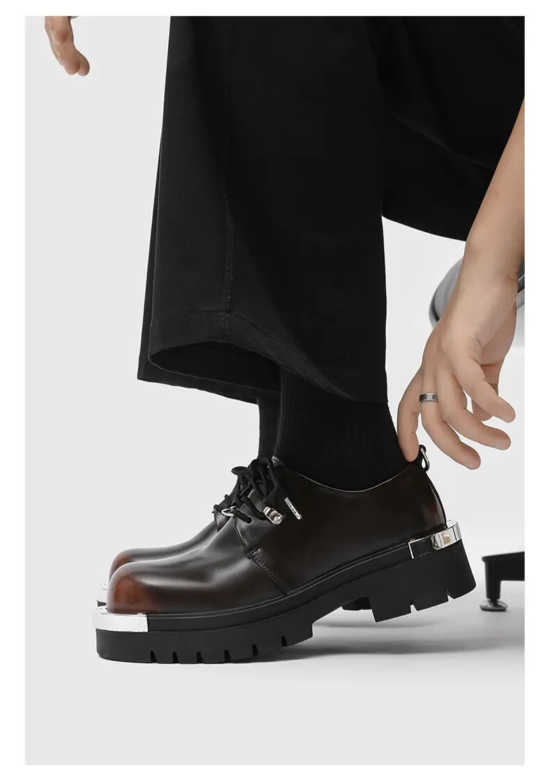 Mens Metal Round Toe Casual Lace Up Dress Formal Business Platform Fashion Shoes