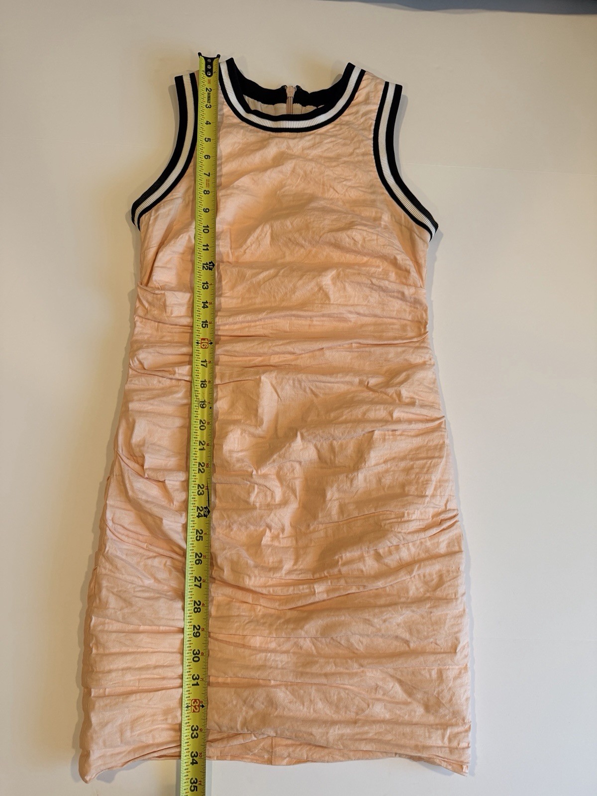 Nicole Miller Collection Peach Ruched Knit Sheath Dress Round Neck Sleeveless 12