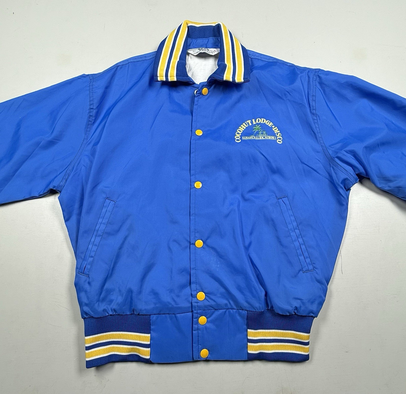 Vintage 70’s “COCOHUT LODGE & DISCO” ( Philippines ) Snap Jacket Blue Gold Sz: L