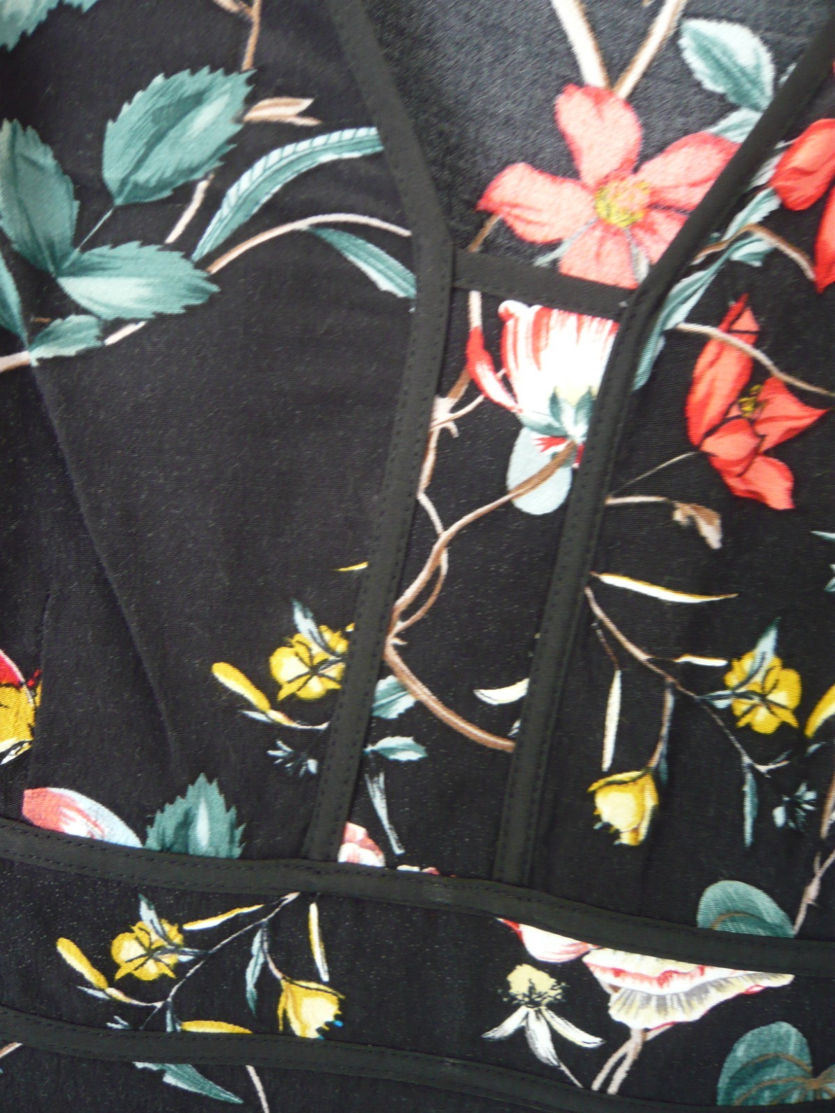 Warehouse Black Floral Check Midi Boho Dress Size 12 Lightweight Fabric
