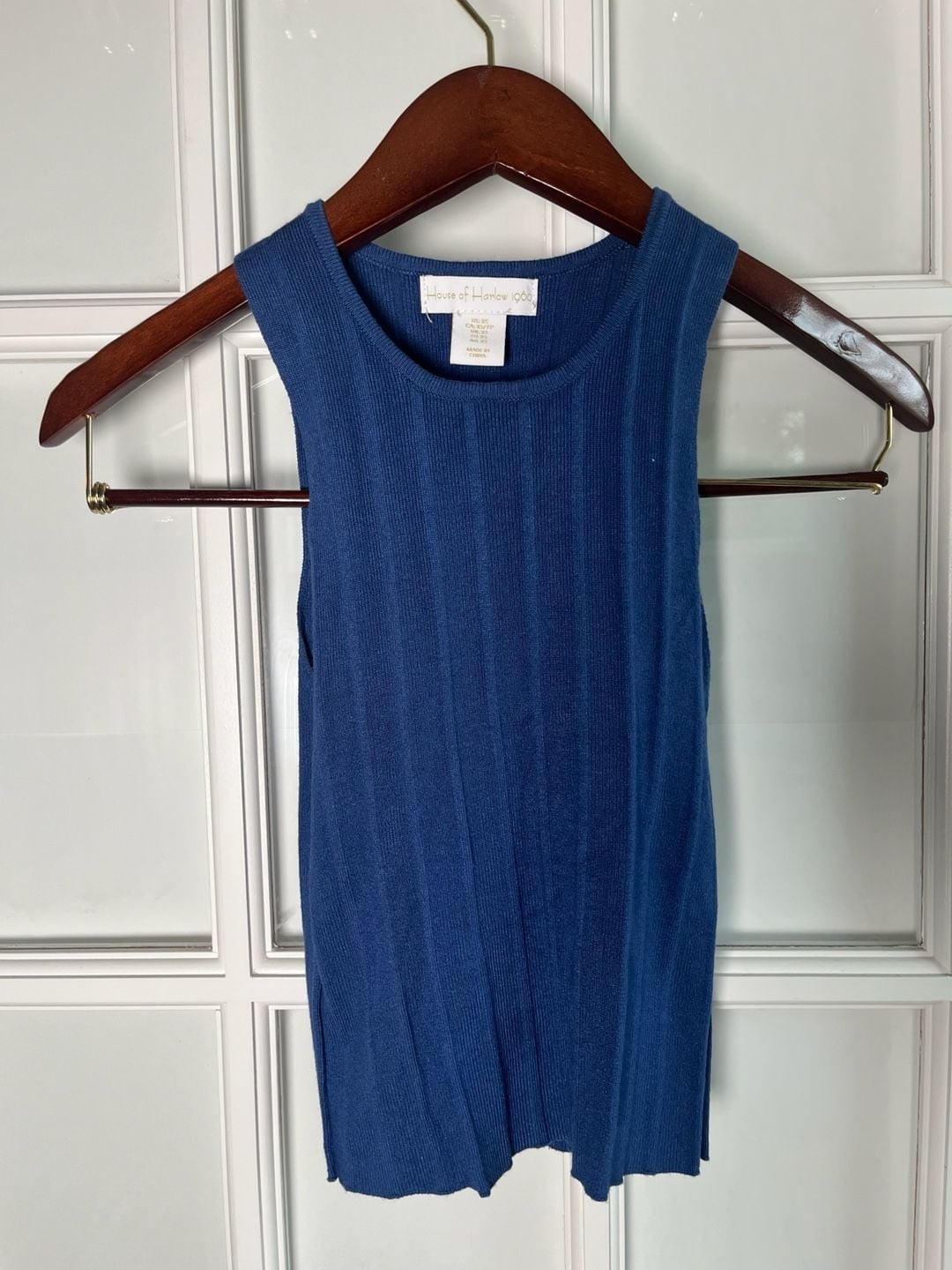House of Harlow 1960 Women’s Blue Ribbed Knit Sleeveless Tank Top